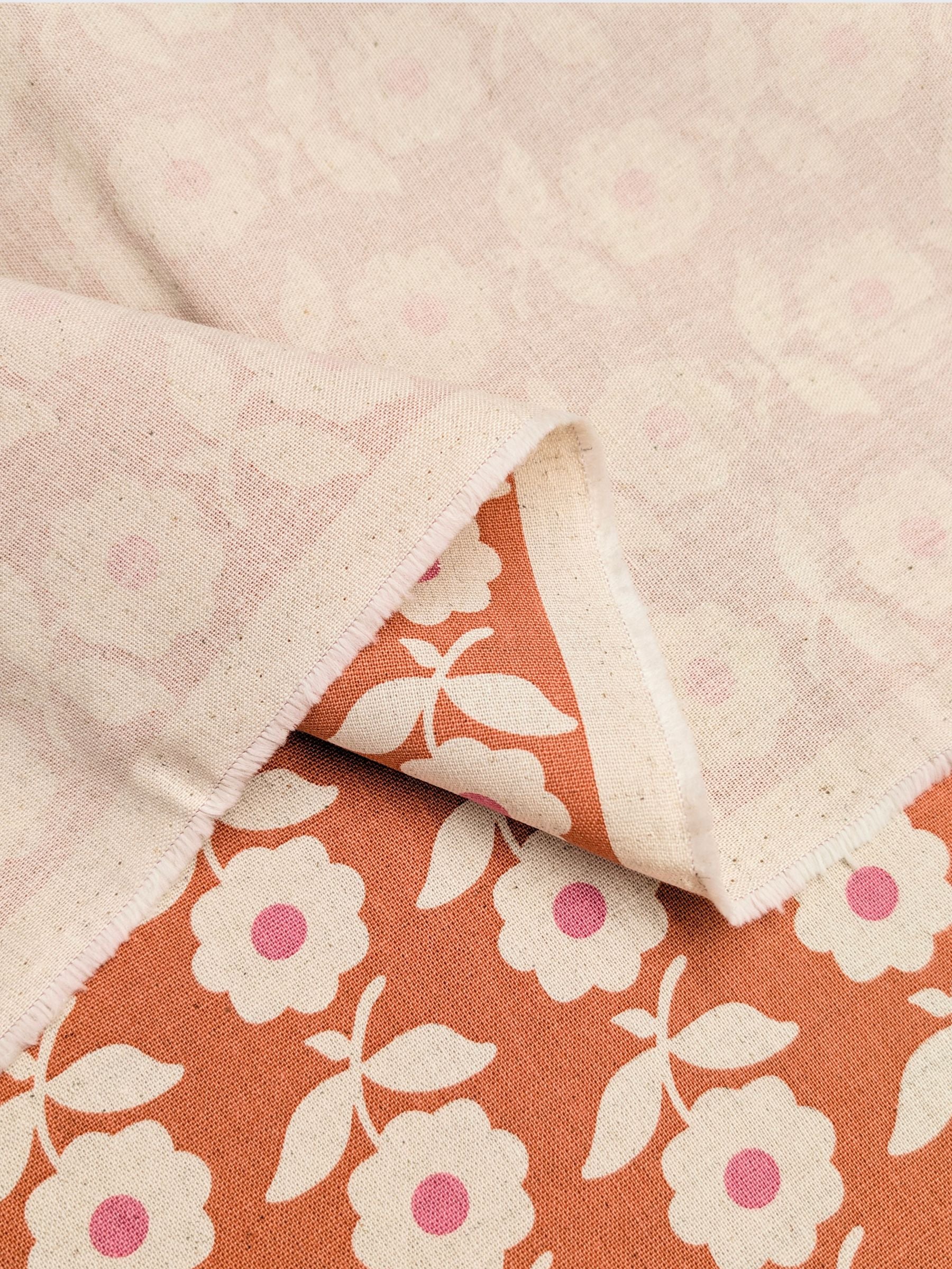 Sevenberry - Scandinavian Flowers Cotton/Linen Light Canvas Fabric - Coral Pink