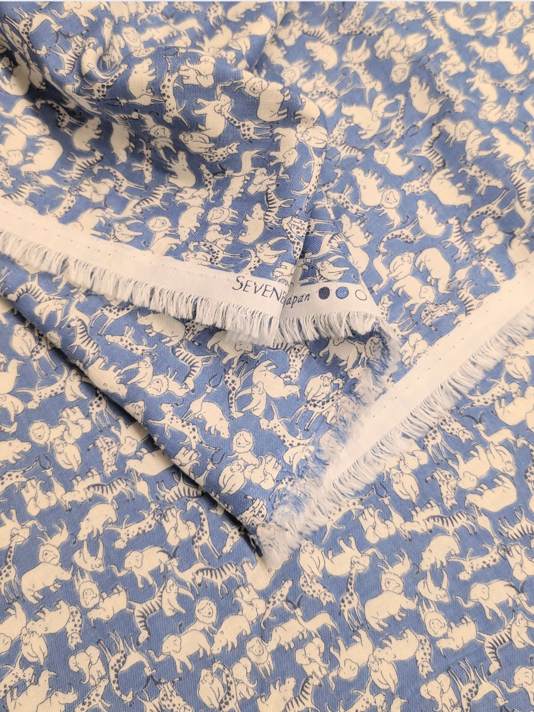 Sevenberry - Tiny African Animals Cotton Double Gauze Fabric - Blue