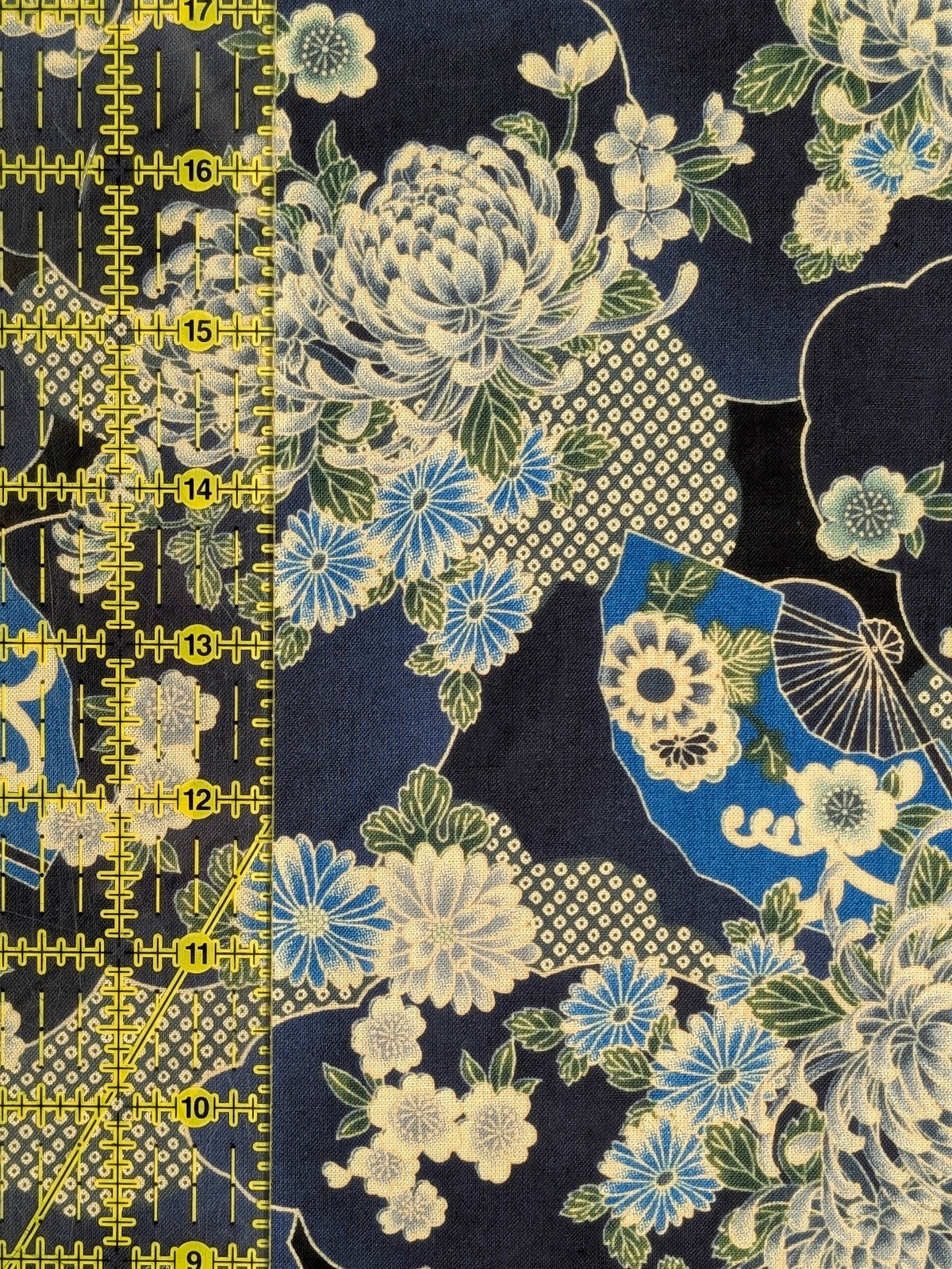 Sevenberry - Wagara Fans & Flowers Cotton Shirting Fabric - Indigo Blue