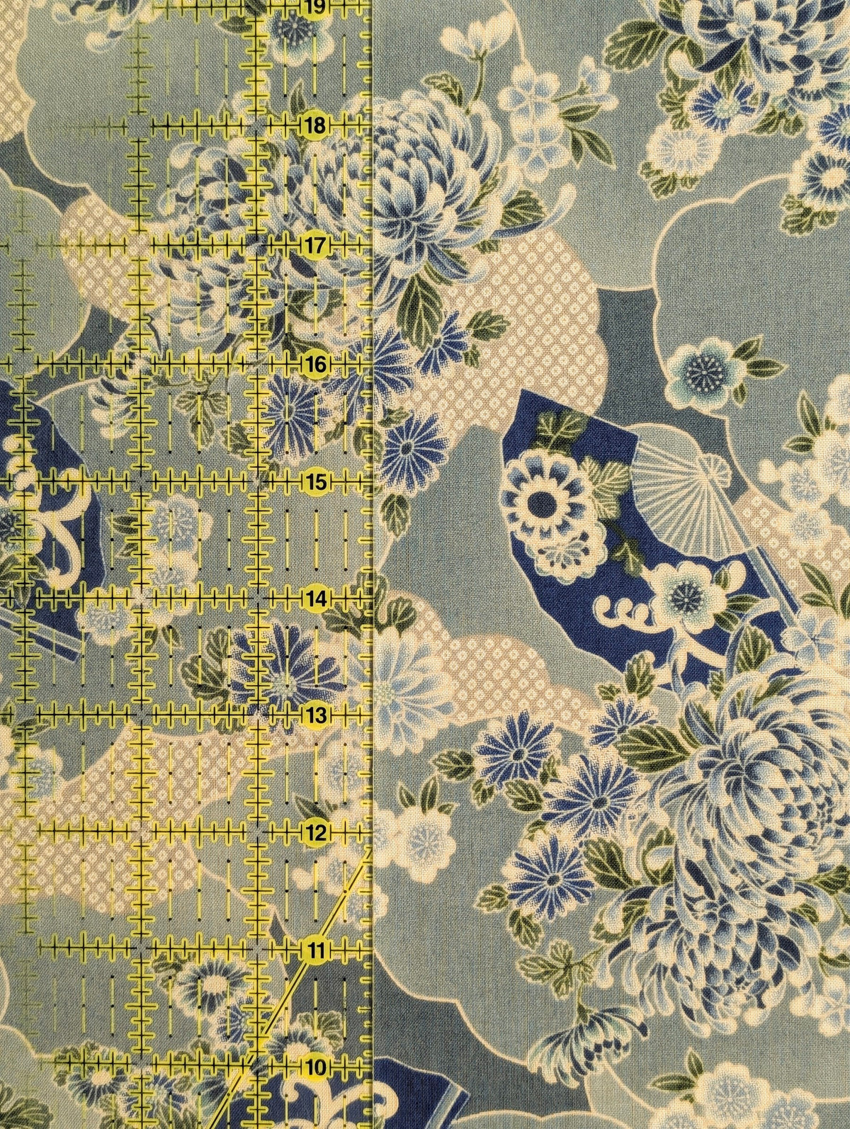 Sevenberry - Wagara Fans & Flowers Cotton Shirting Fabric - Light Blue