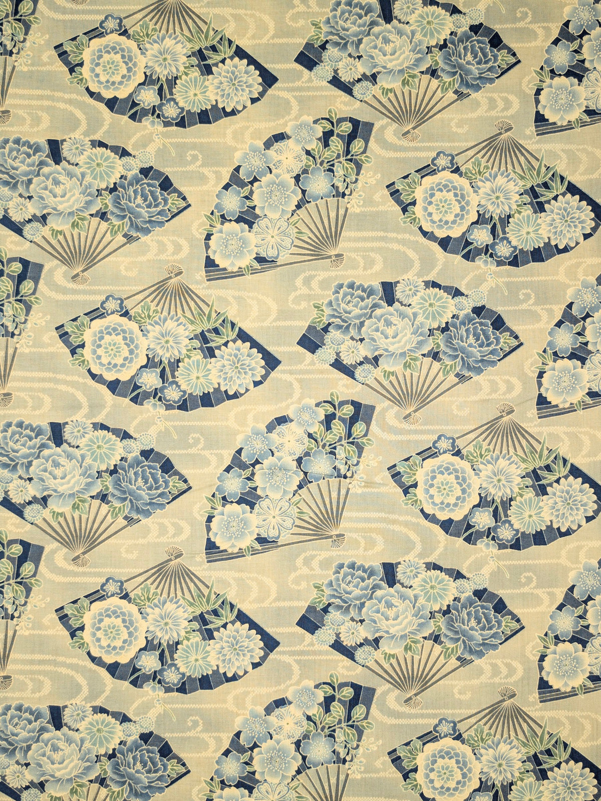 Sevenberry - Japanese Fans & Kasumi Cotton Shirting Fabric - Light Blue