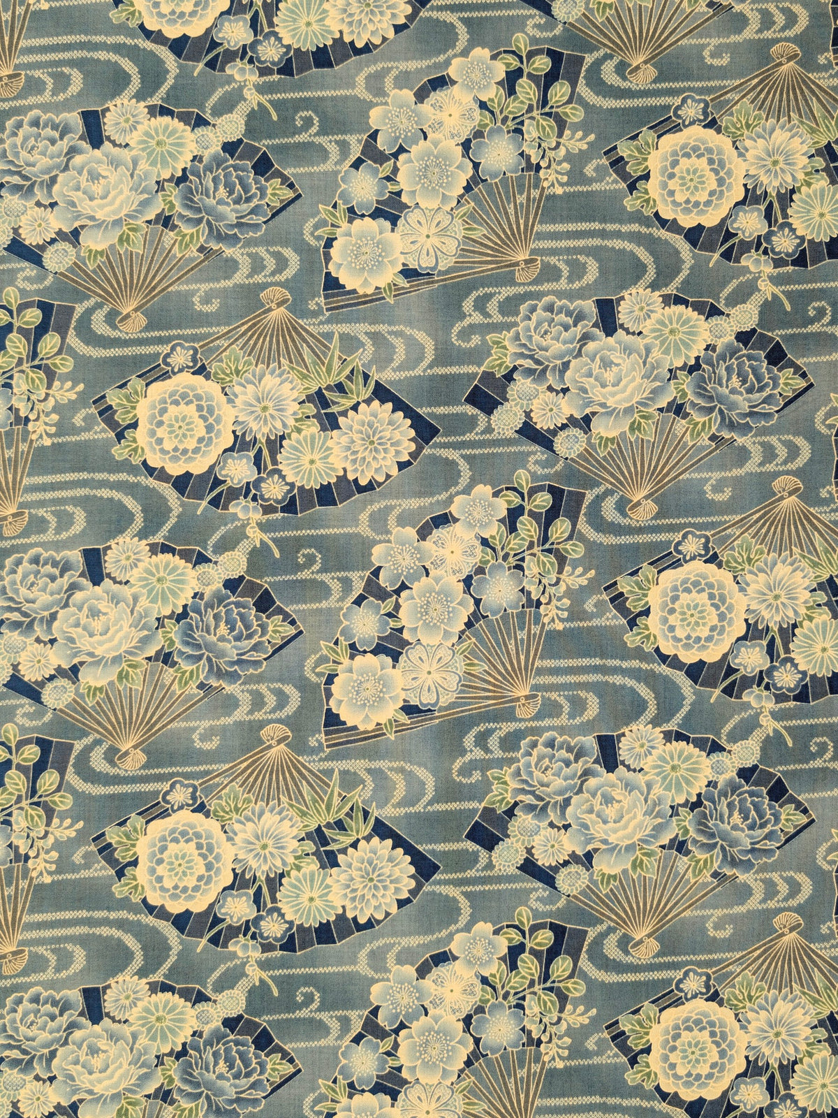 Sevenberry - Japanese Fans & Kasumi Cotton Shirting Fabric - Medium Blue