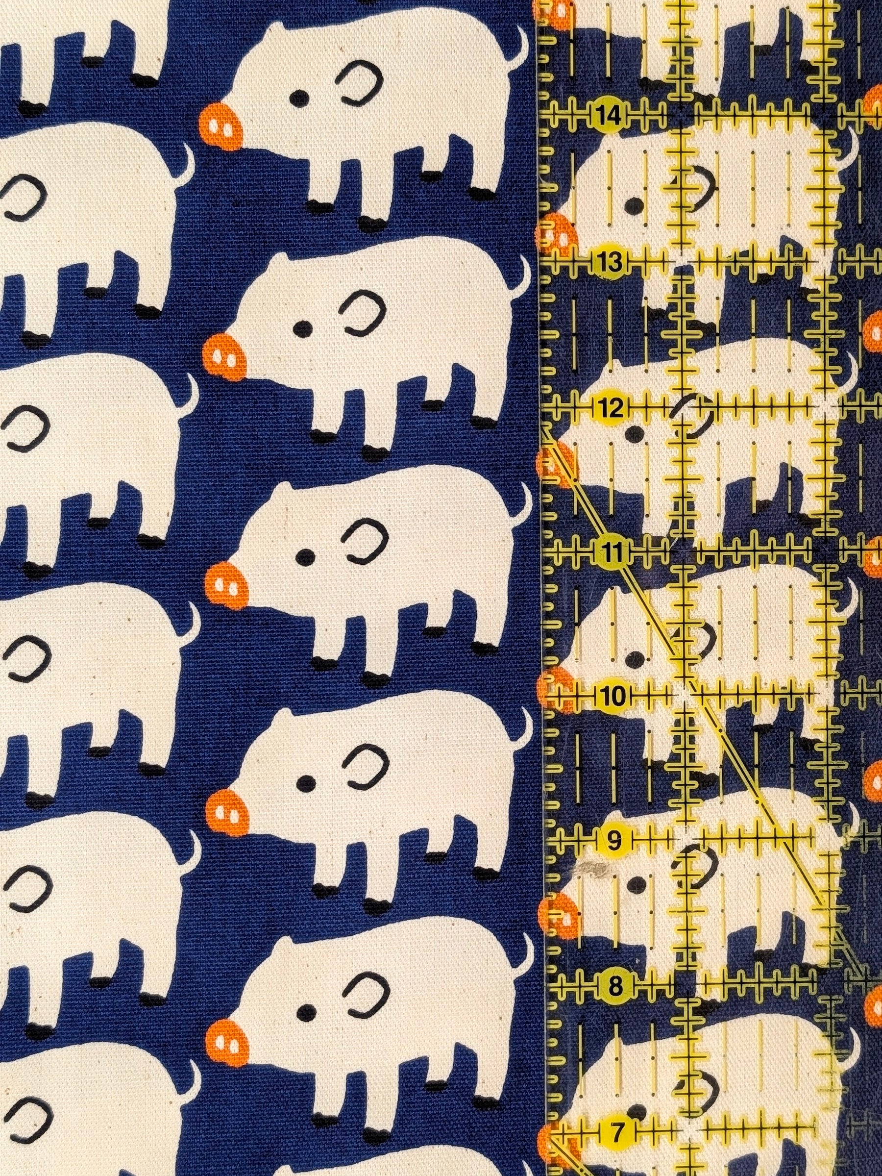 Sevenberry - Wee Piggies Oxford Canvas Cotton Fabric - Navy Blue