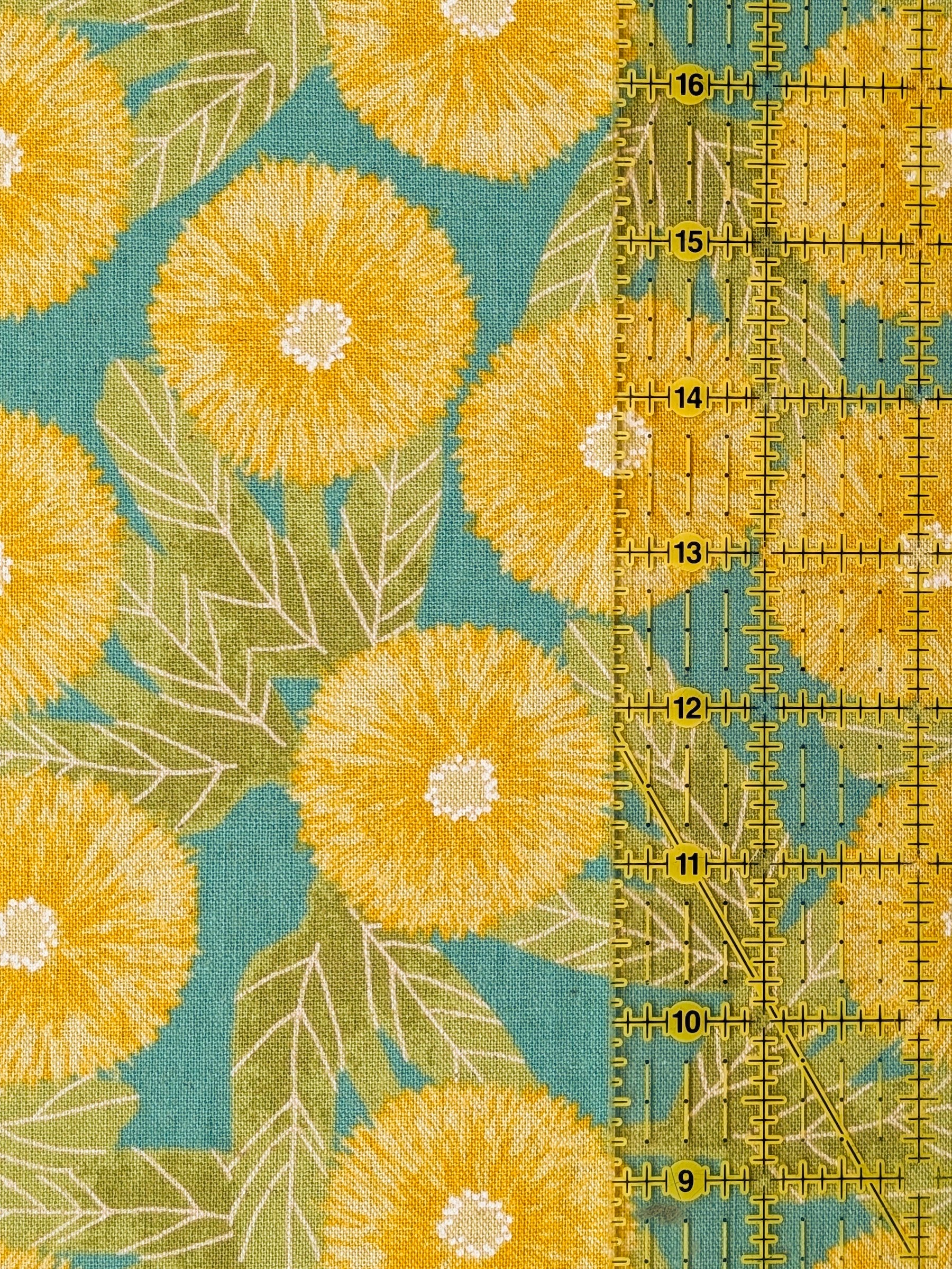 Sevenberry - Tyrolean Daisies Light Cotton Linen Canvas Fabric - Yellow & Teal
