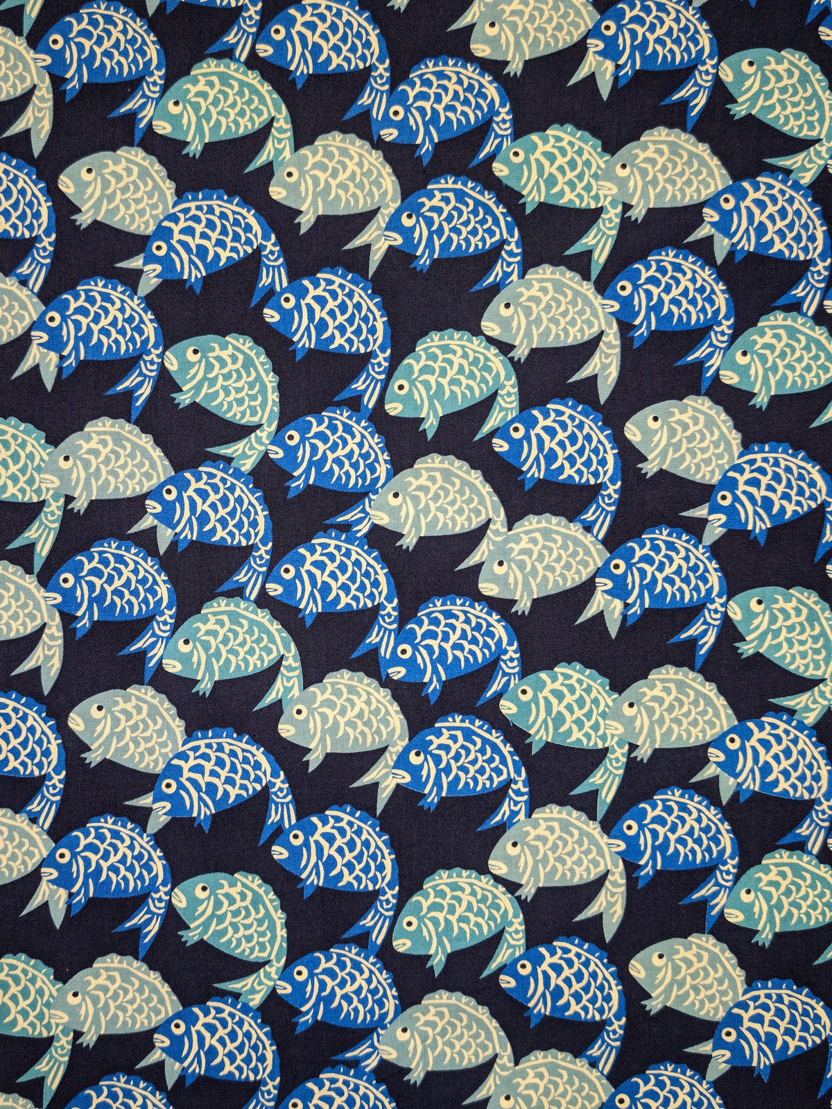Sevenberry - Fish Block Print Cotton Shirting Fabric - Dark Blue