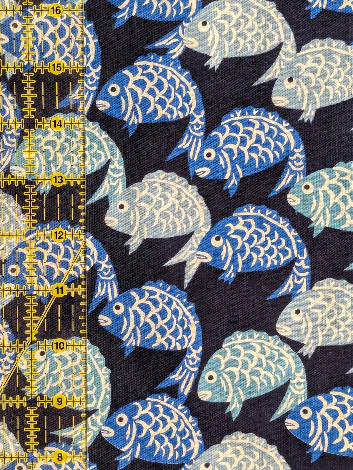 Sevenberry - Fish Block Print Cotton Shirting Fabric - Dark Blue