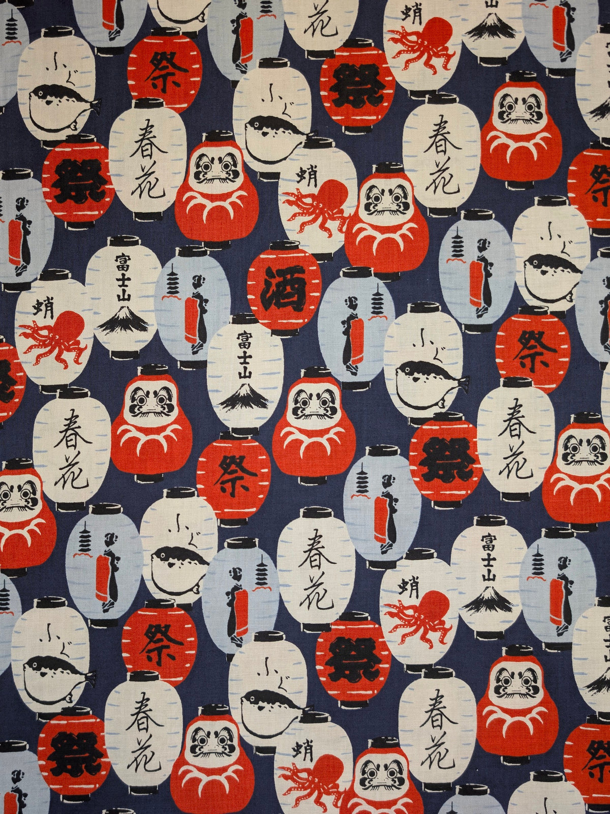 Sevenberry - Daruma Lantern Block Print Cotton Shirting Fabric - Navy