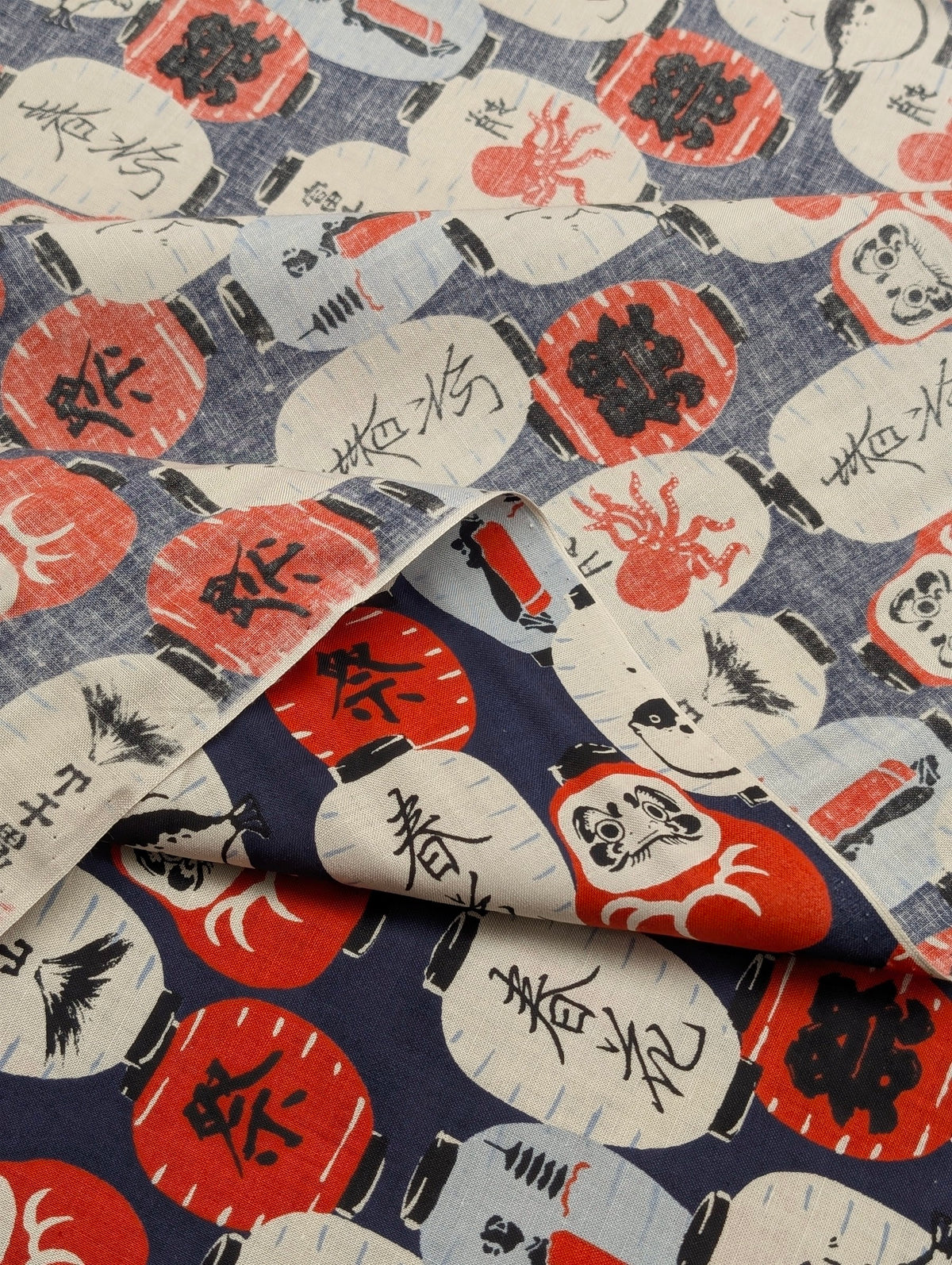 Sevenberry - Daruma Lantern Block Print Cotton Shirting Fabric - Navy