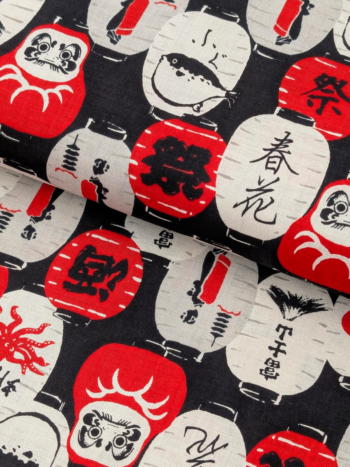 Sevenberry - Daruma Lantern Block Print Cotton Shirting Fabric - Black