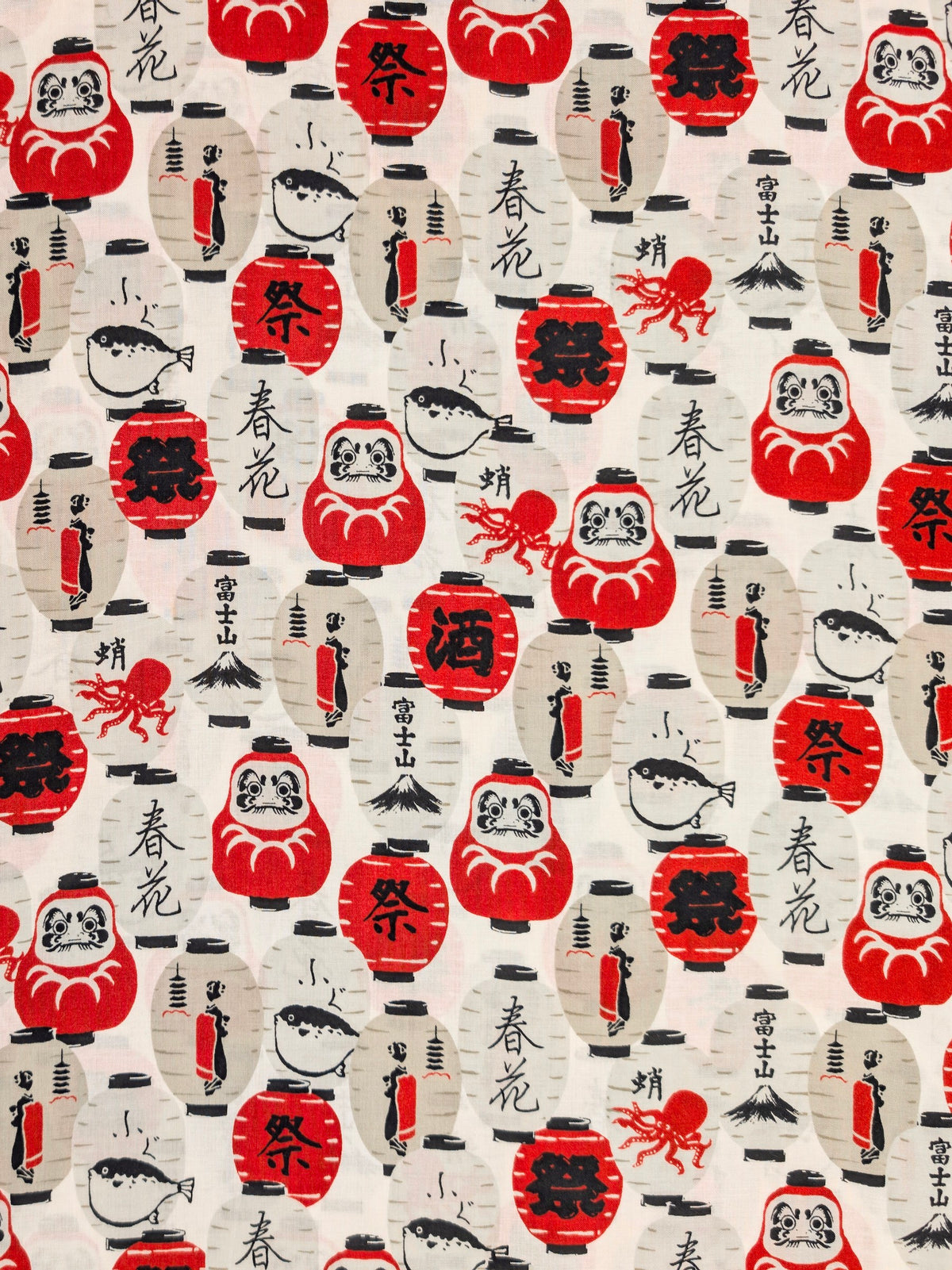 Sevenberry - Daruma Lantern Block Print Cotton Shirting Fabric - White