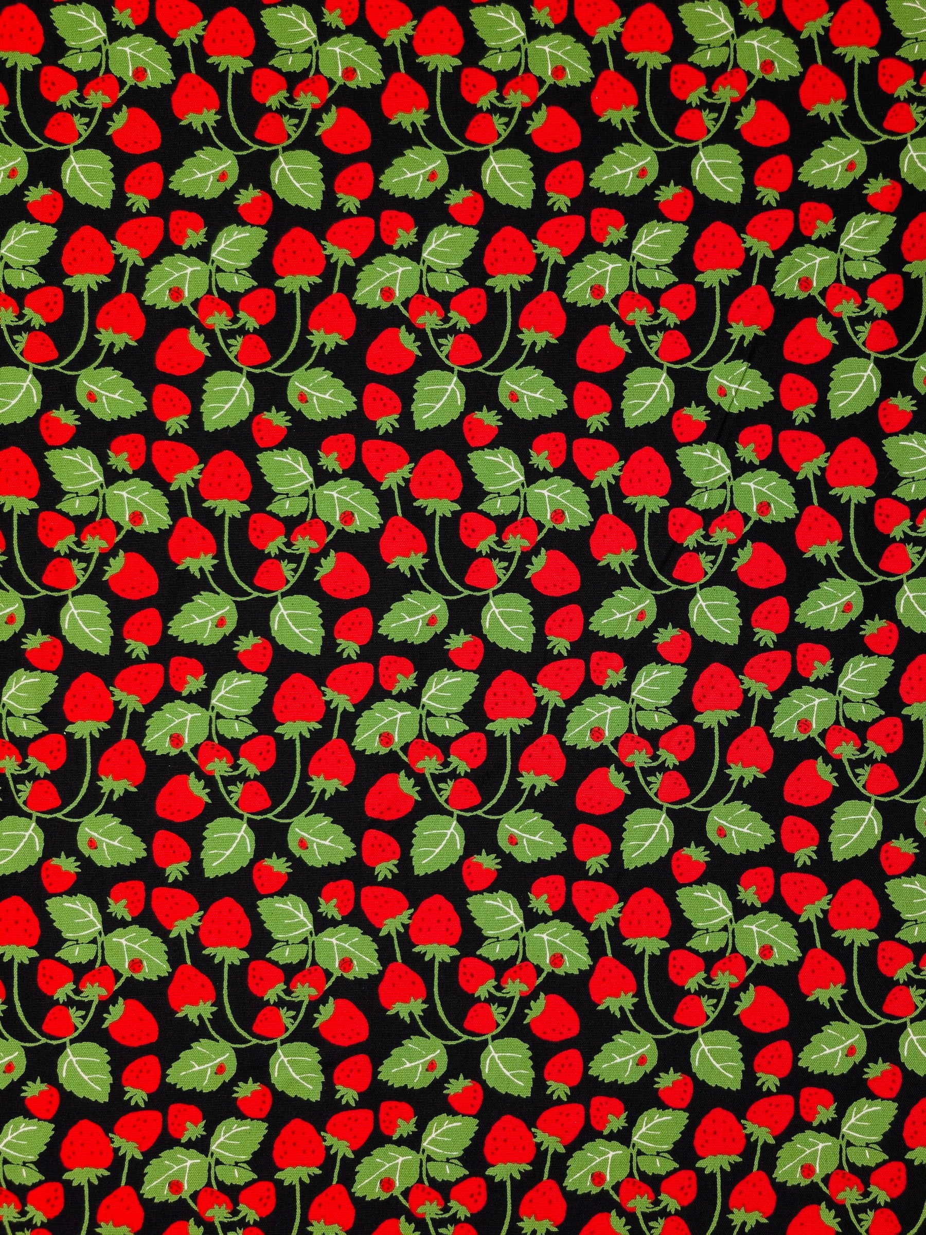 Sevenberry - Vining Strawberries Oxford Canvas Cotton Fabric - Red & Black
