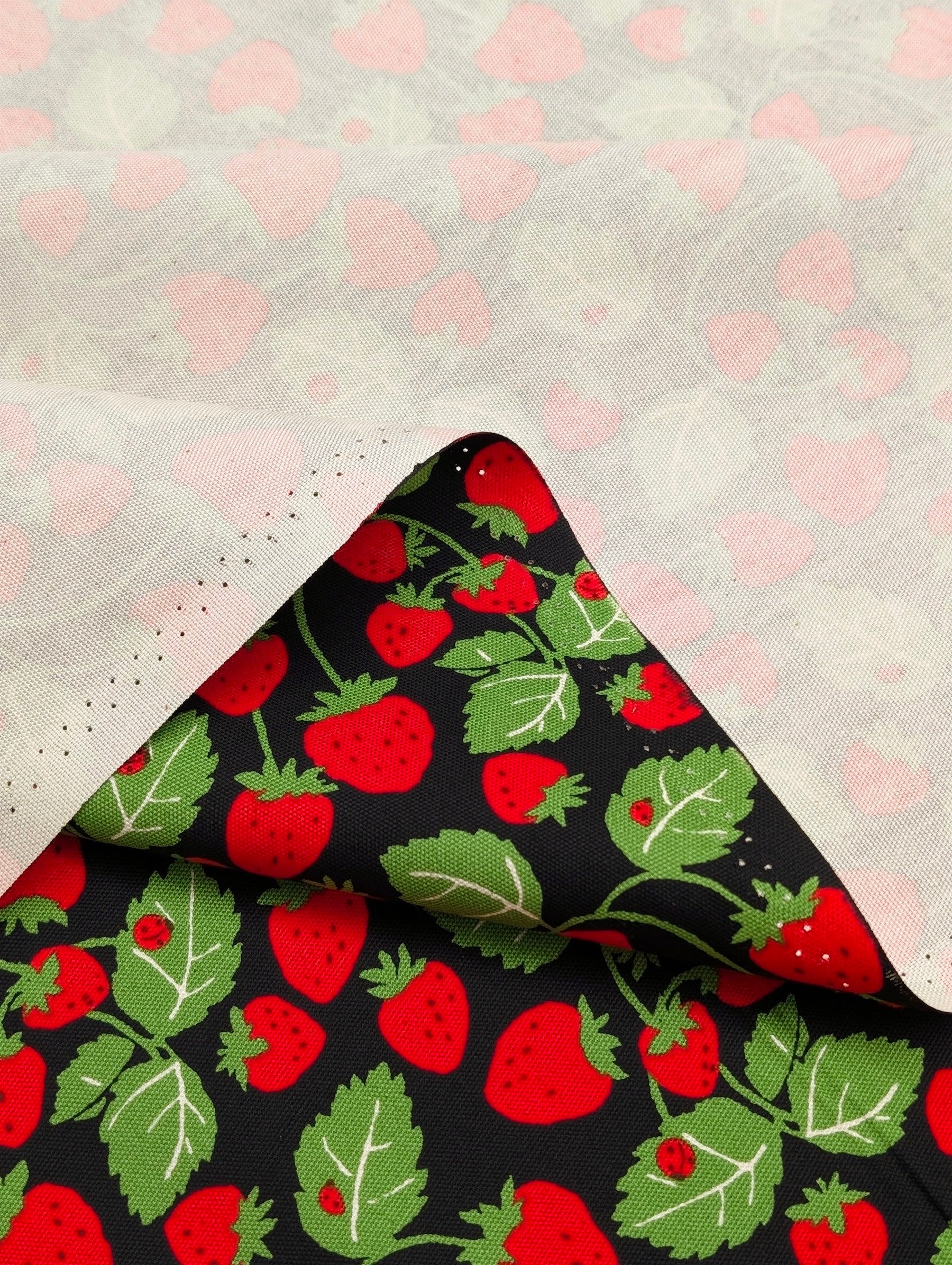 Sevenberry - Vining Strawberries Oxford Canvas Cotton Fabric - Red & Black