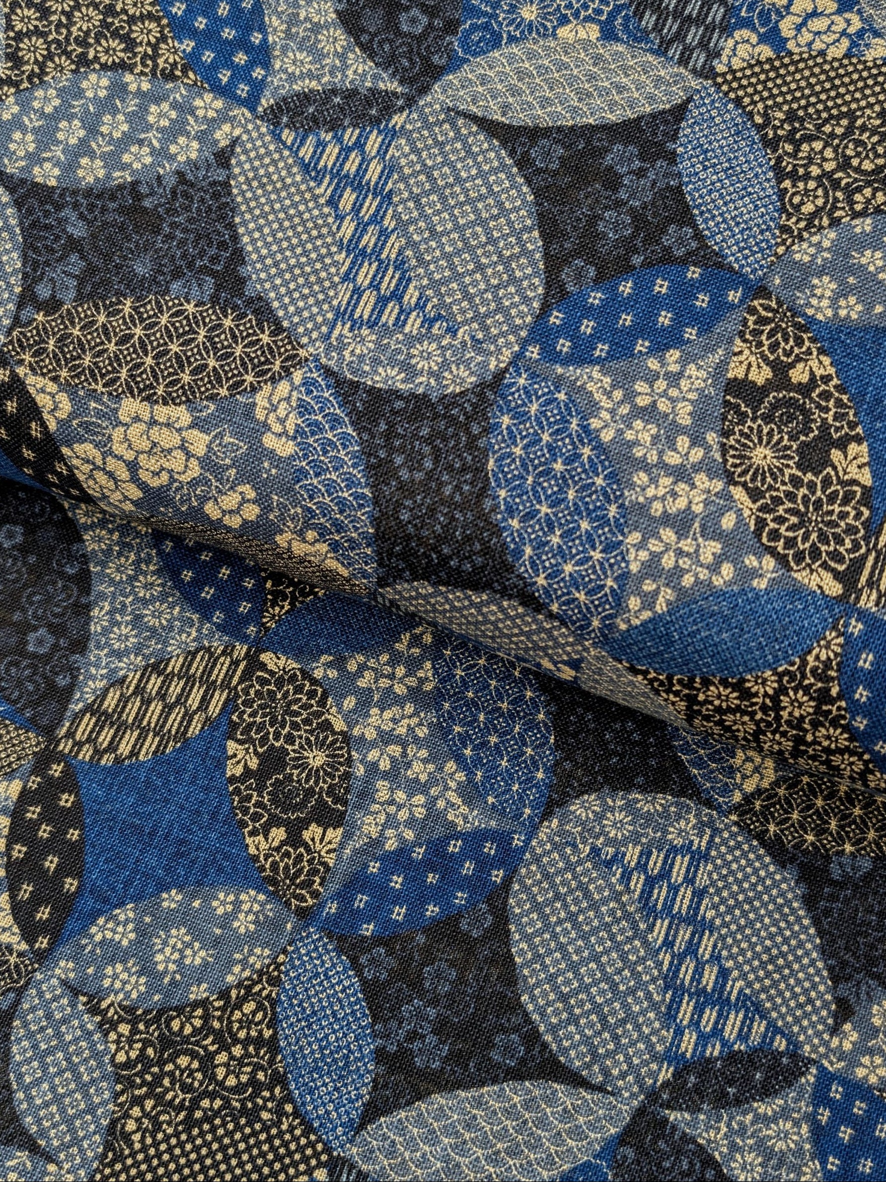 Sevenberry - Patchwork Shippo Rustic Weave Cotton Fabric - Medium Blue
