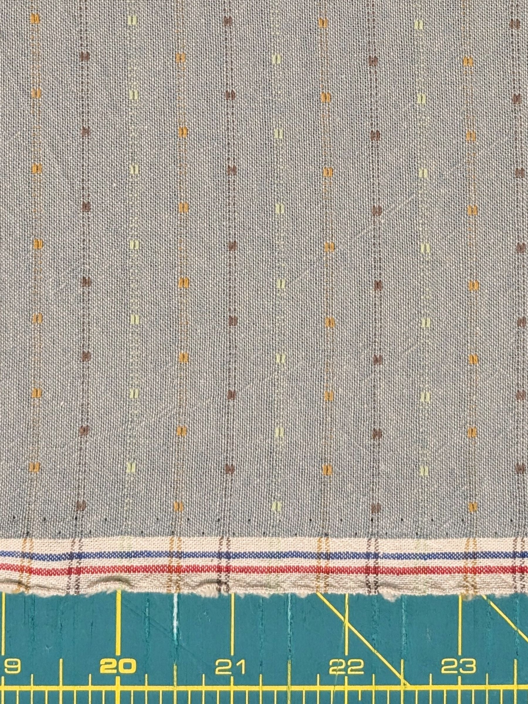 Textile Pantry - Lined Yarn Dyed Cotton Taupe Fabric - Blue