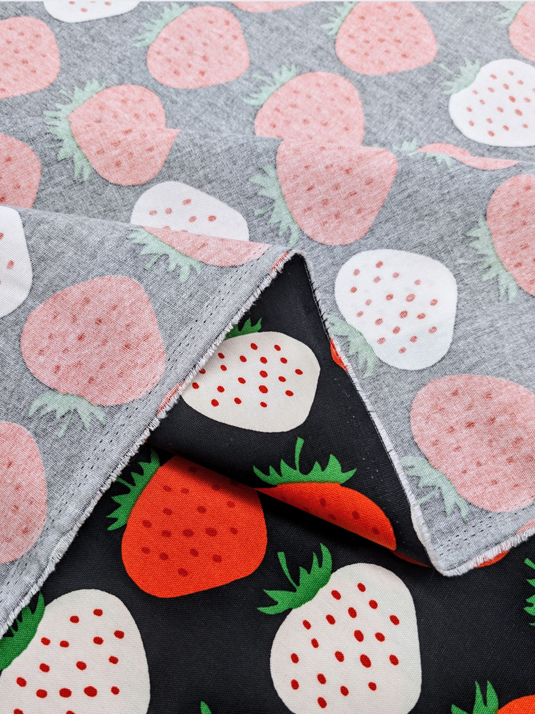 Asano - Big Strawberries Cotton Oxford Canvas Fabric - Black & white REMNANT