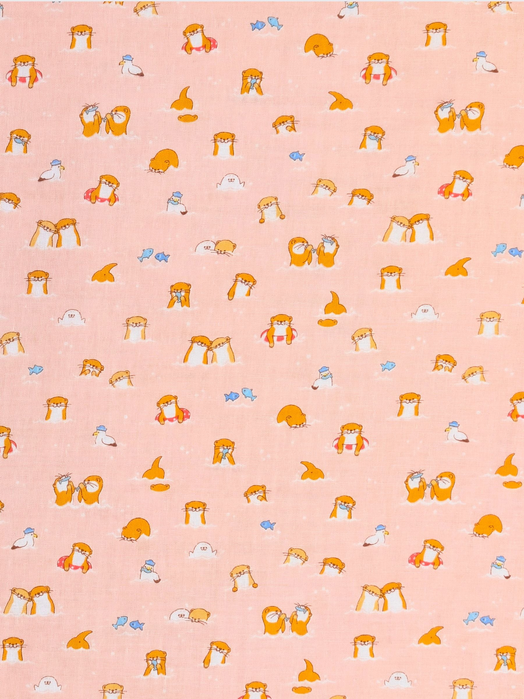 Cosmo - Little Otters Cotton Double Gauze Fabric - Pink
