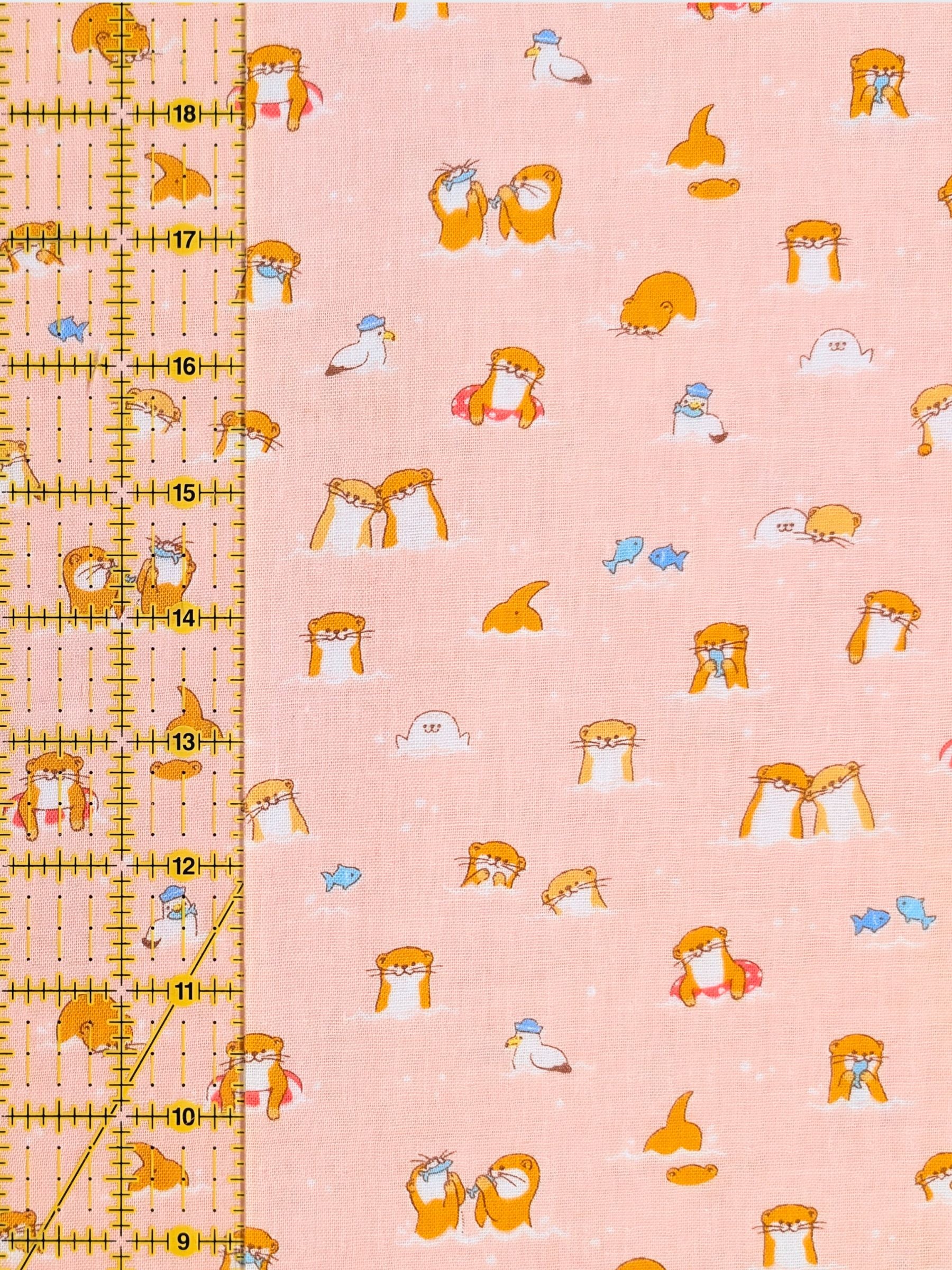 Cosmo - Little Otters Cotton Double Gauze Fabric - Pink