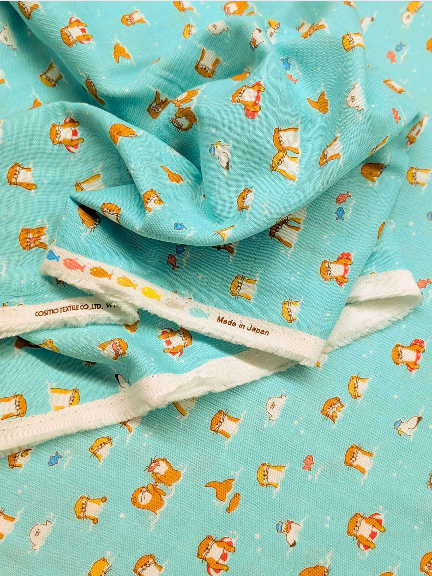 Cosmo - Little Otters Cotton Double Gauze Fabric - Teal REMNANT