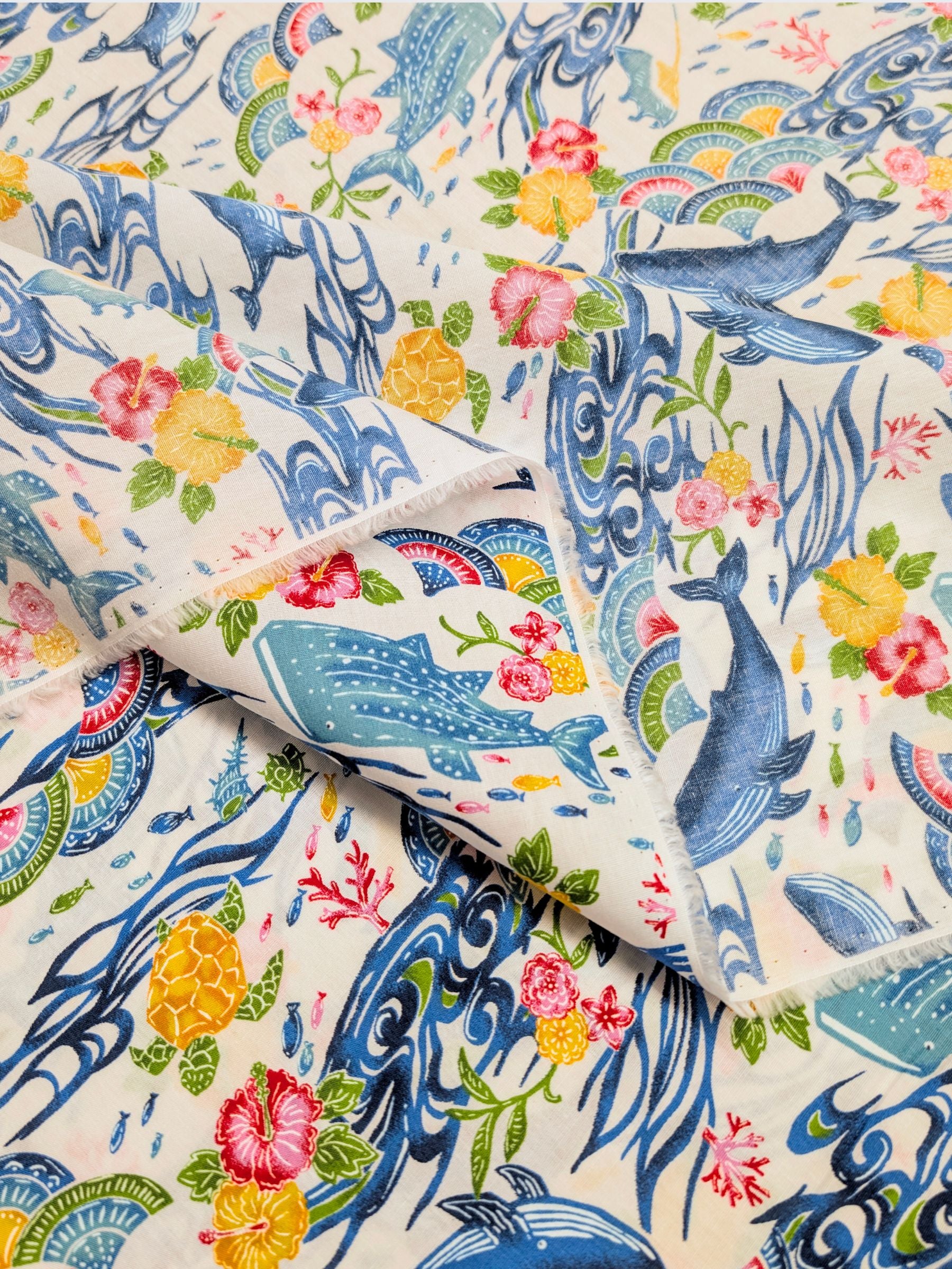 Cosmo - Underwater Paradise Cotton Broadcloth Fabric - White