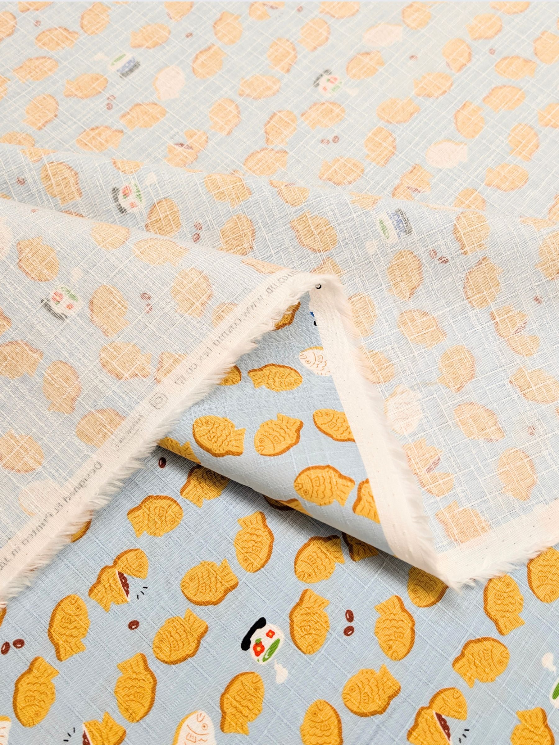 Cosmo - Taiyaki Tea Time Cotton Dobby Fabric - Light Blue