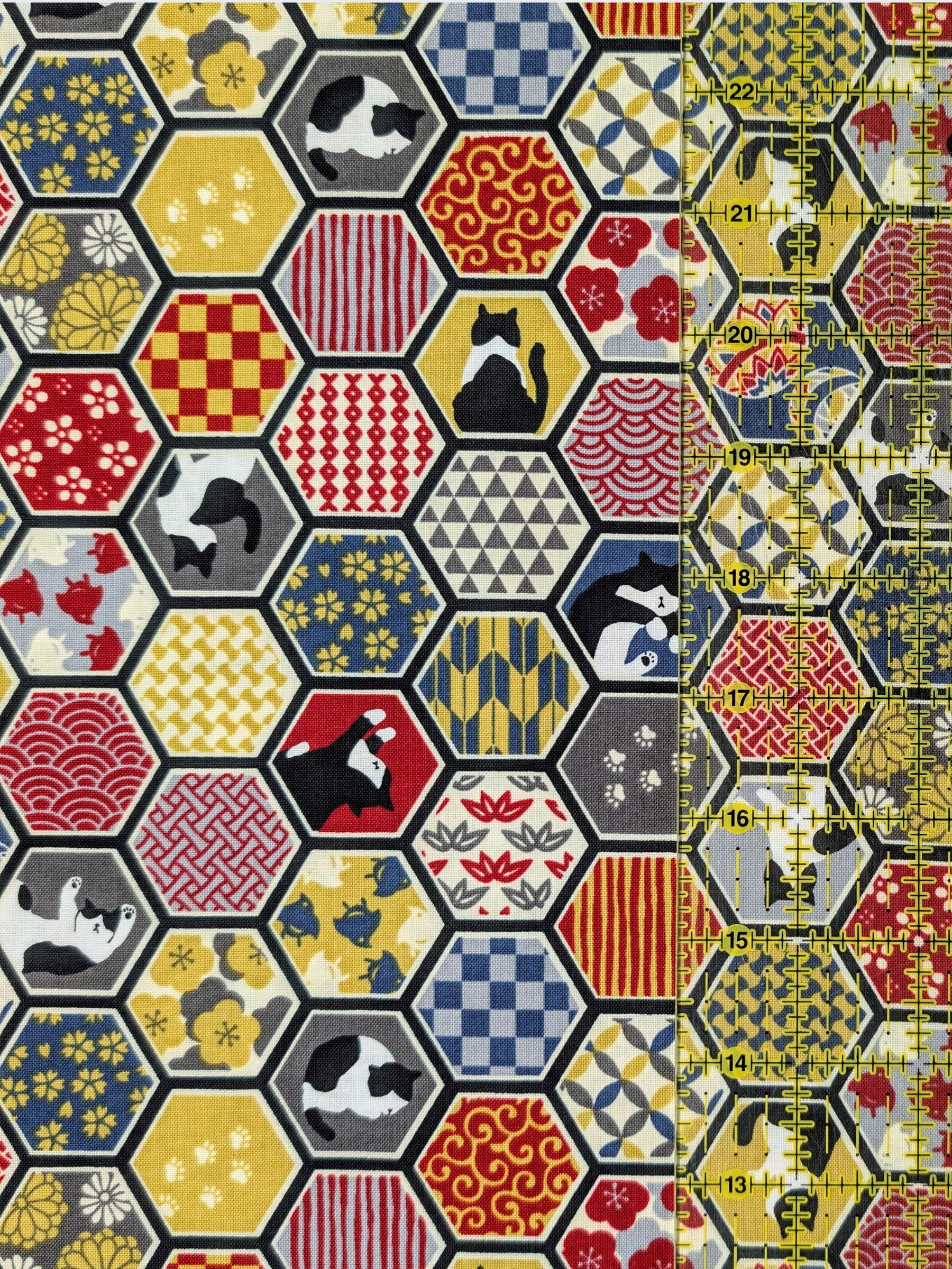Cosmo - Hexigon Boro Cats Cotton Sheeting Fabric - Gray