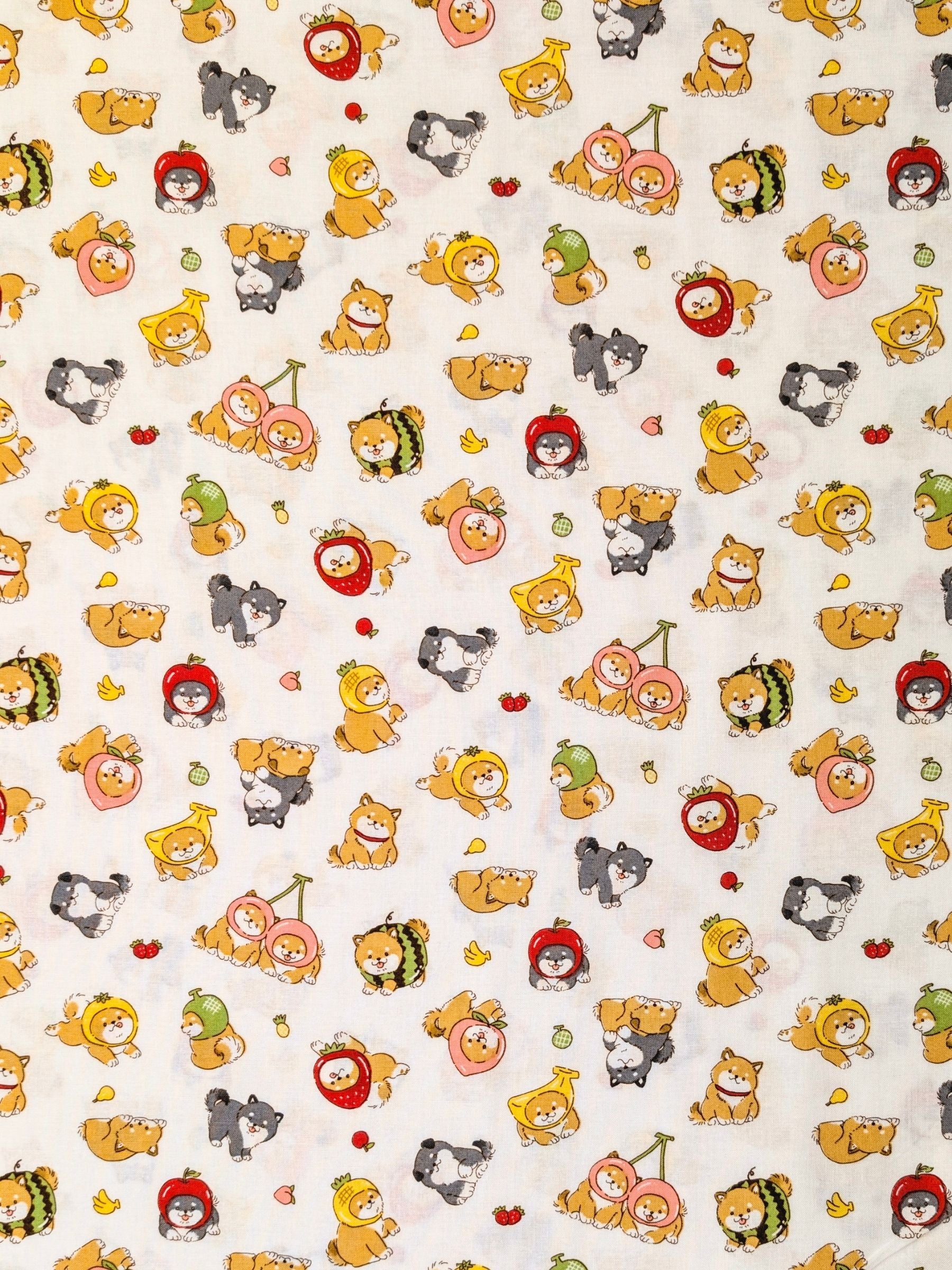 Cosmo - Fruity Shibas Cotton Sheeting Fabric - White