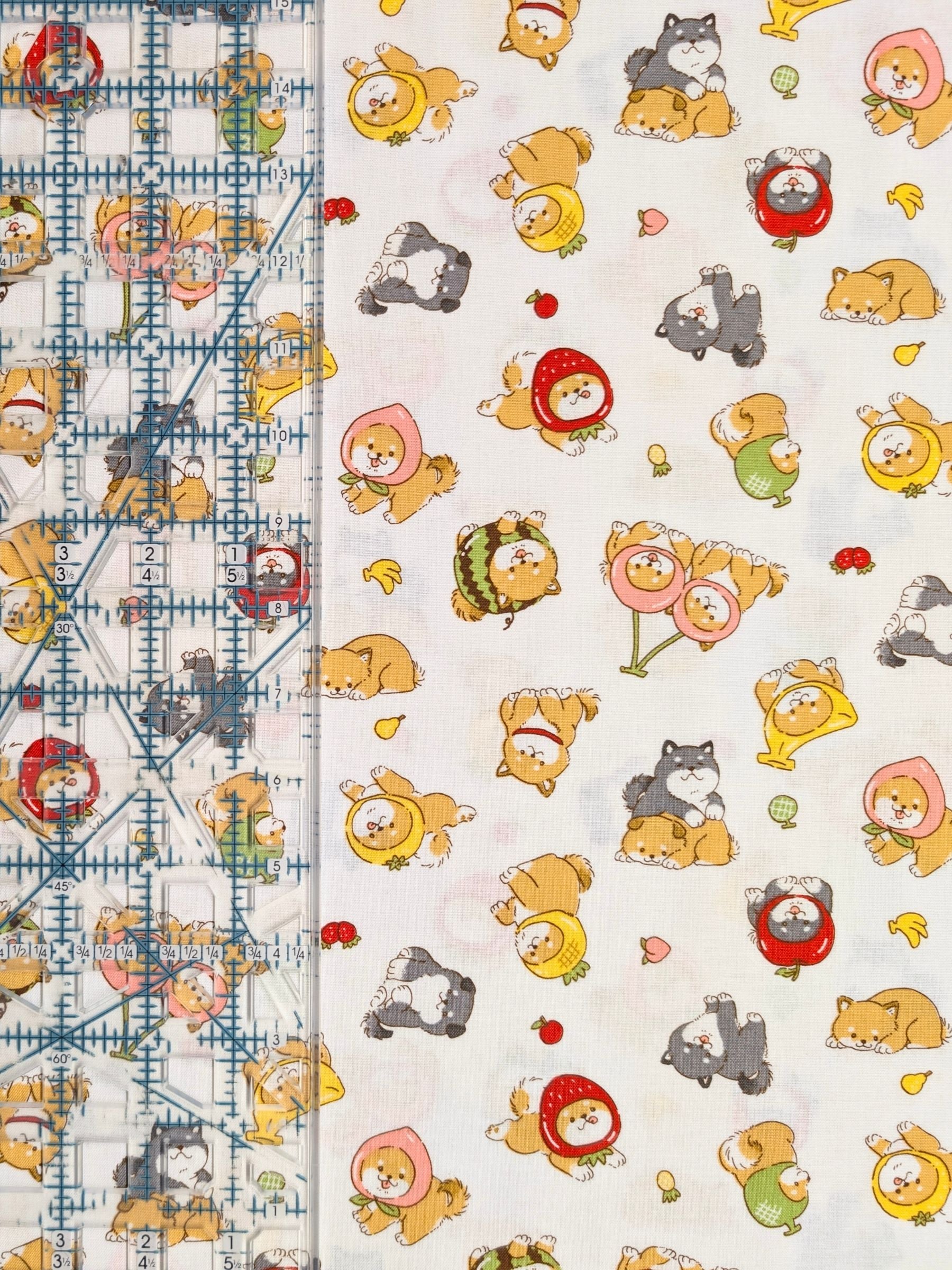 Cosmo - Fruity Shibas Cotton Sheeting Fabric - White
