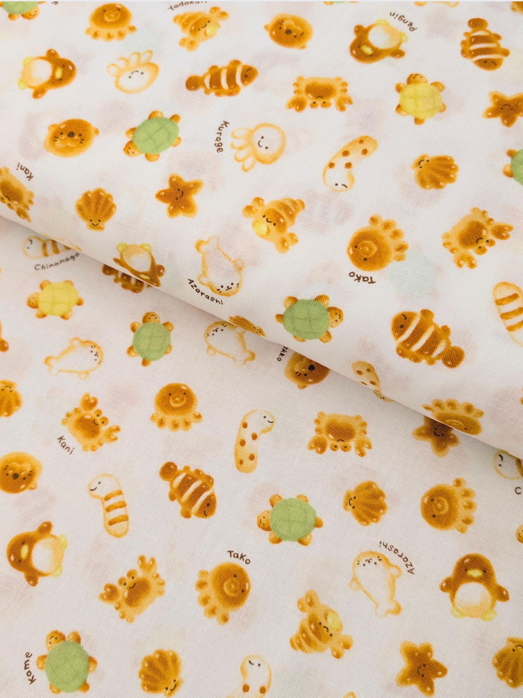 Cosmo - Cutesie Ocean Breads Cotton Sheeting Fabric - White