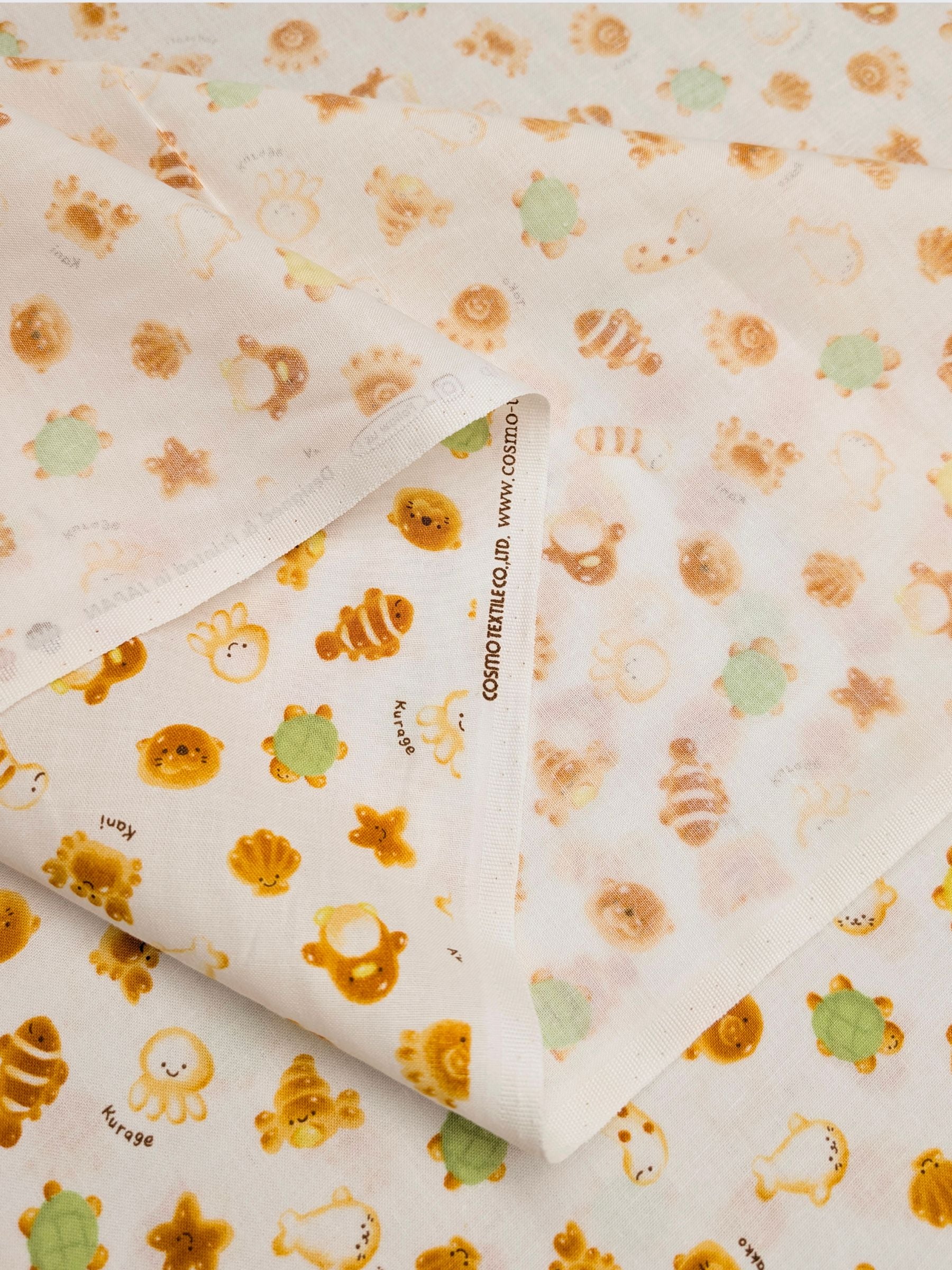 Cosmo - Cutesie Ocean Breads Cotton Sheeting Fabric - White