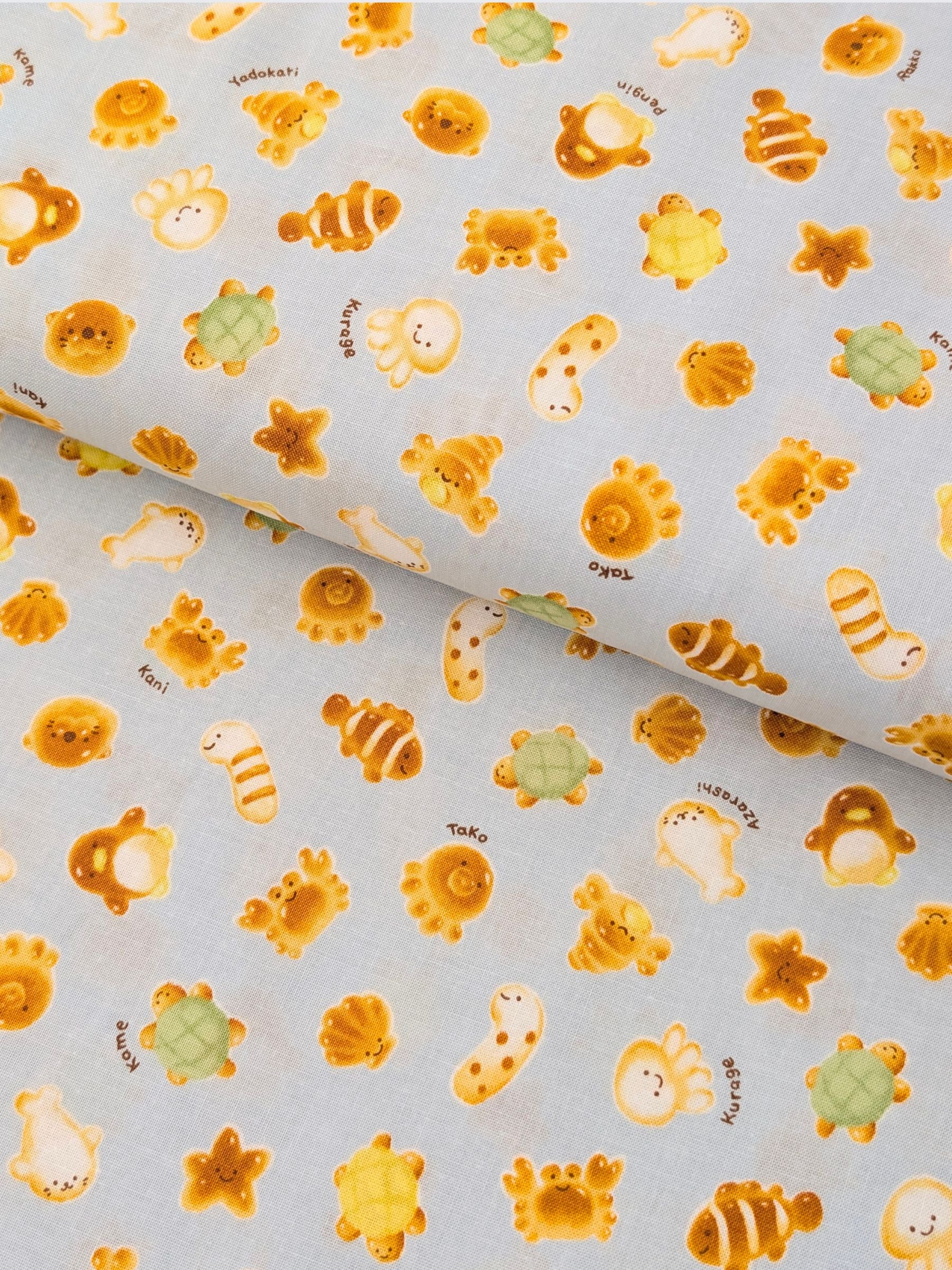 Cosmo - Cutesie Ocean Breads Cotton Sheeting Fabric - Blue
