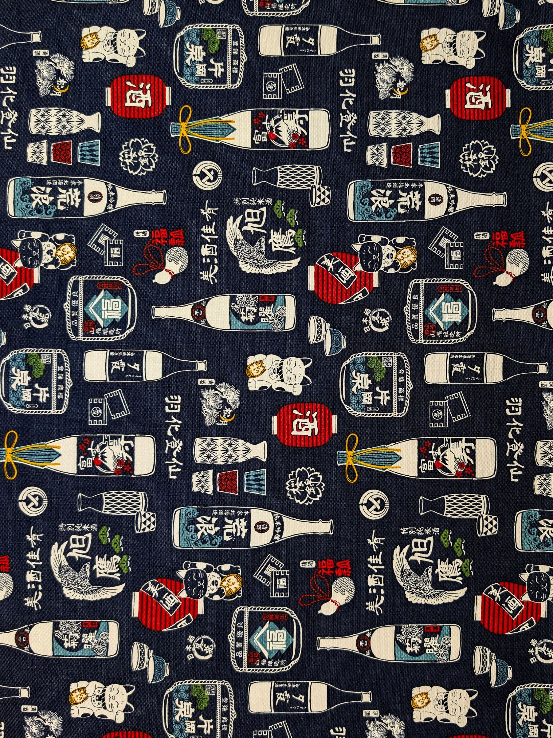 Cosmo - Sake Time Cotton Oxford Canvas Fabric - Blue REMNANT