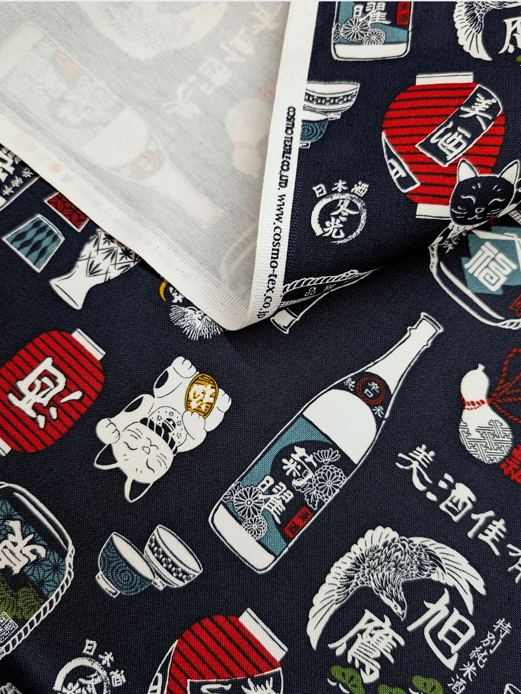 Cosmo - Sake Time Cotton Oxford Canvas Fabric - Blue REMNANT