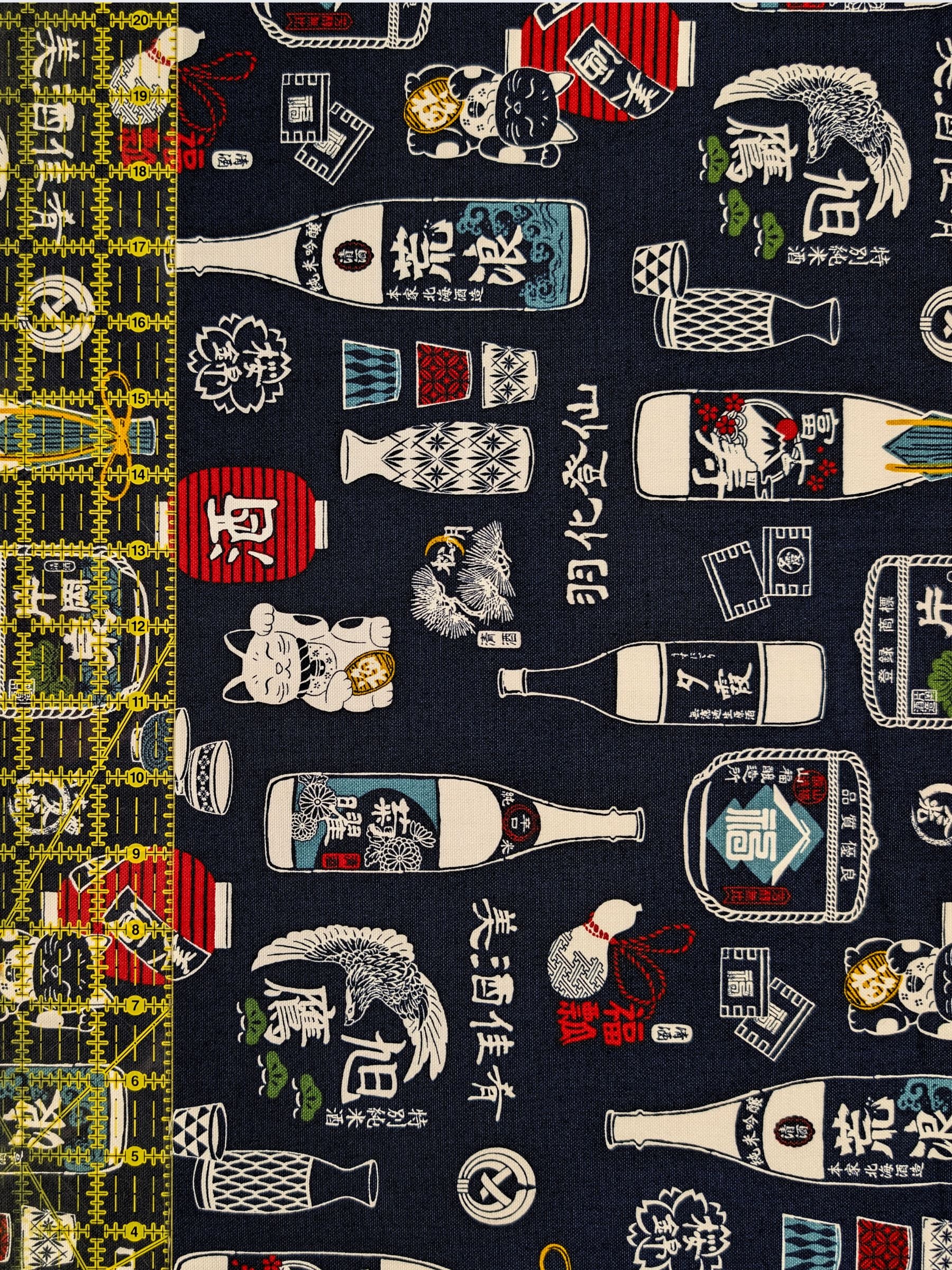 Cosmo - Sake Time Cotton Oxford Canvas Fabric - Blue REMNANT