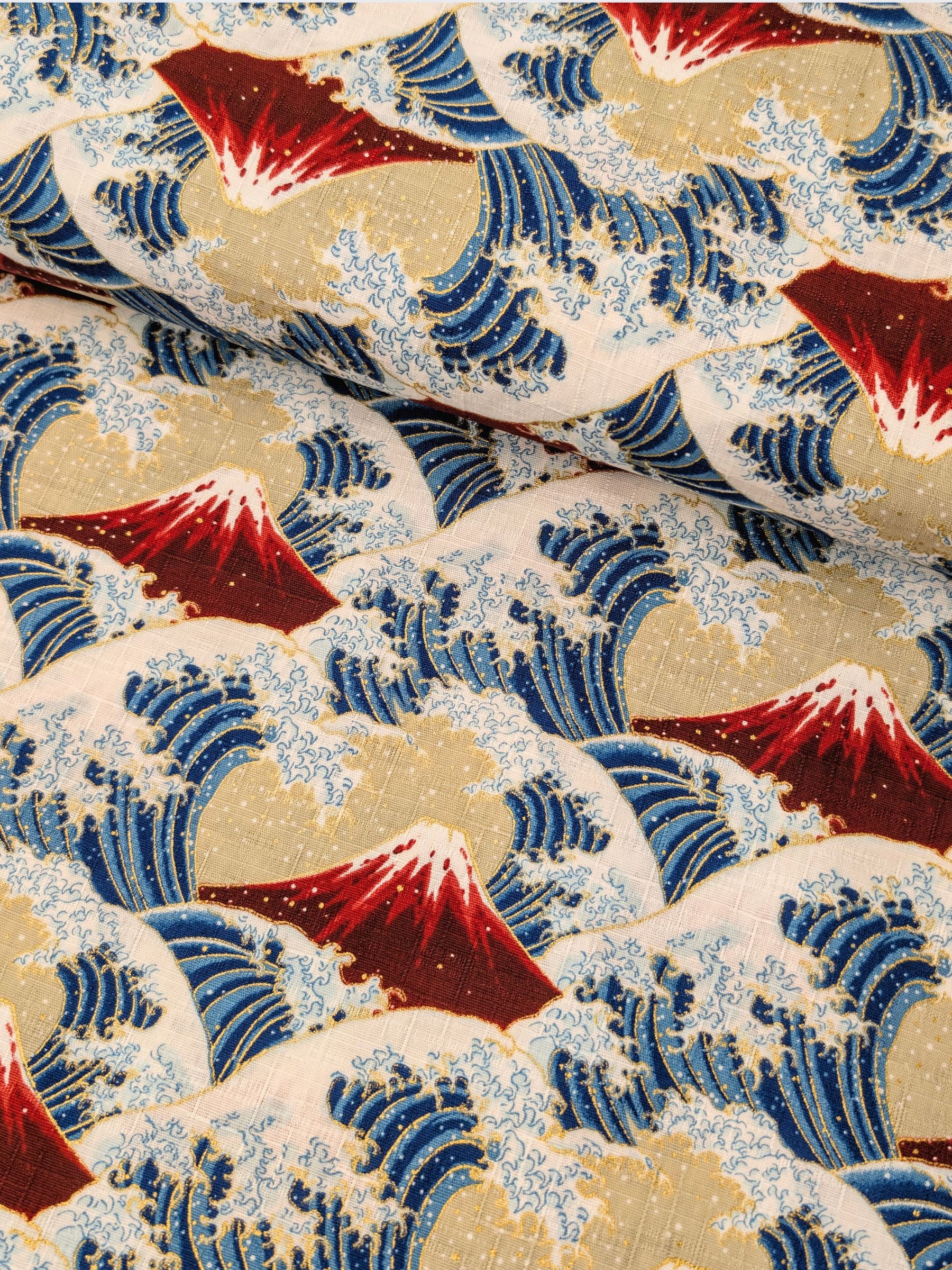 Cosmo - Golden Ocean Mountain Cotton Dobby Fabric - Red & Beige