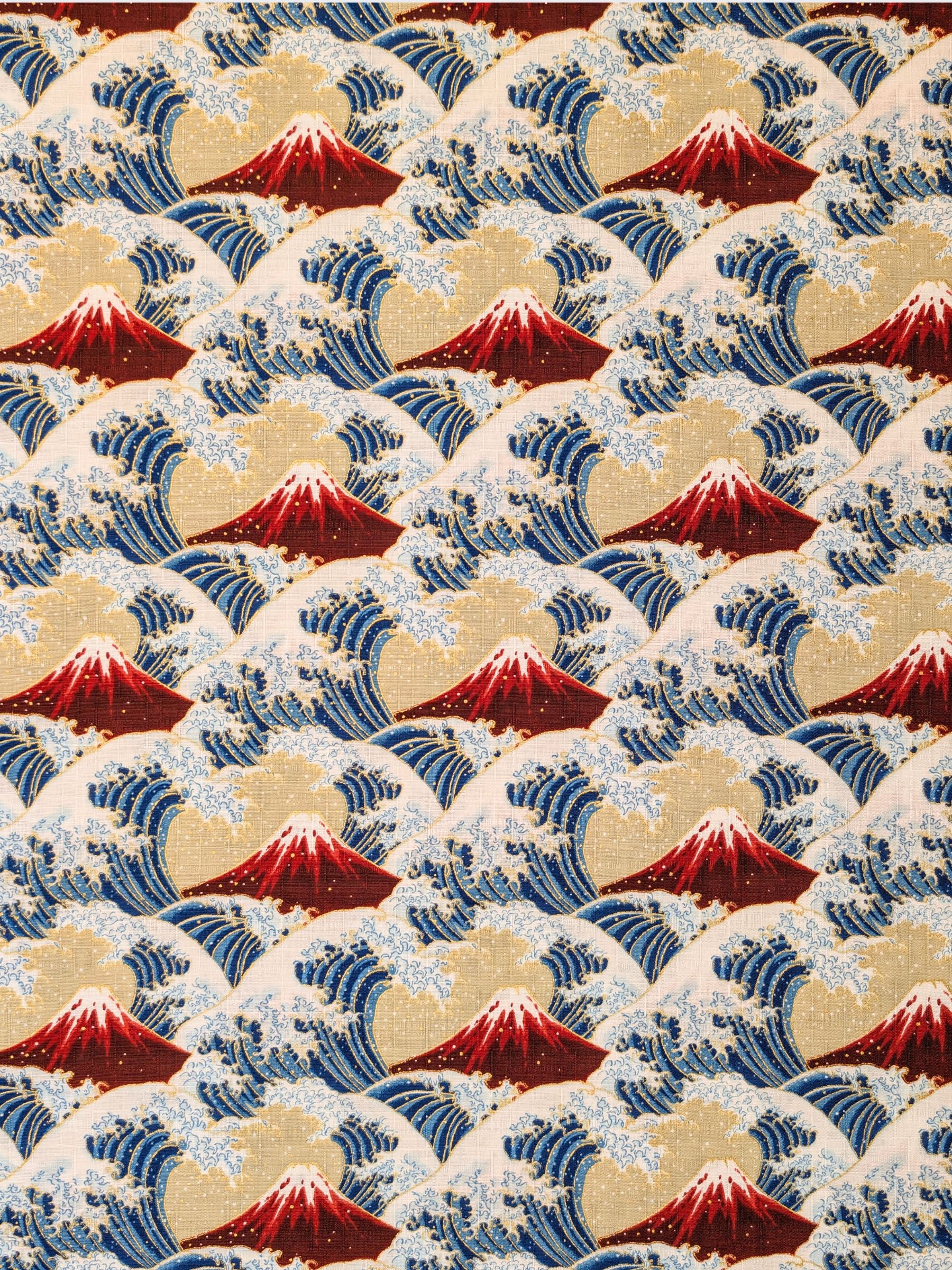 Cosmo - Golden Ocean Mountain Cotton Dobby Fabric - Red & Beige