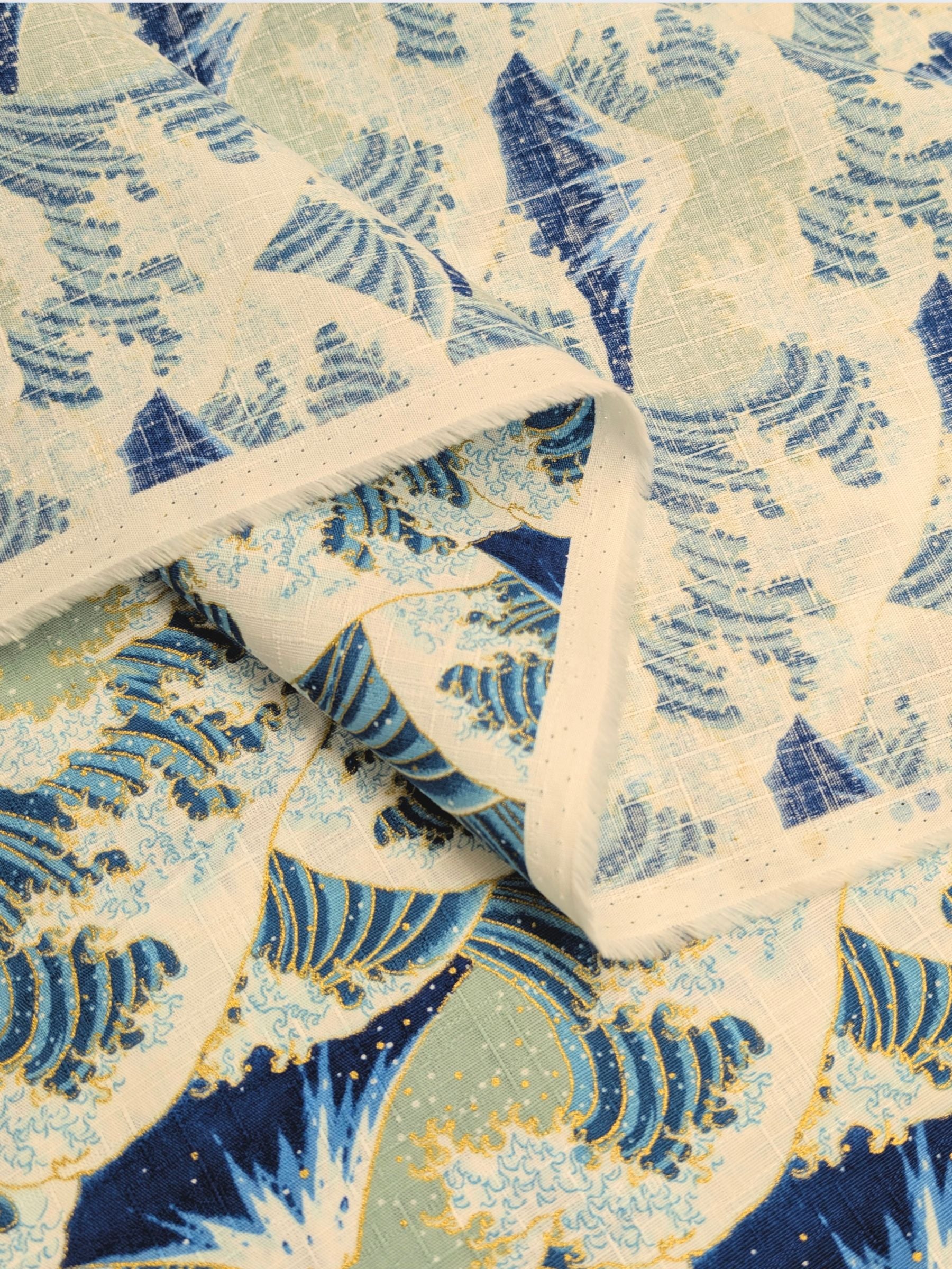 Cosmo - Golden Ocean Mountain Cotton Dobby Fabric - Blue & Green