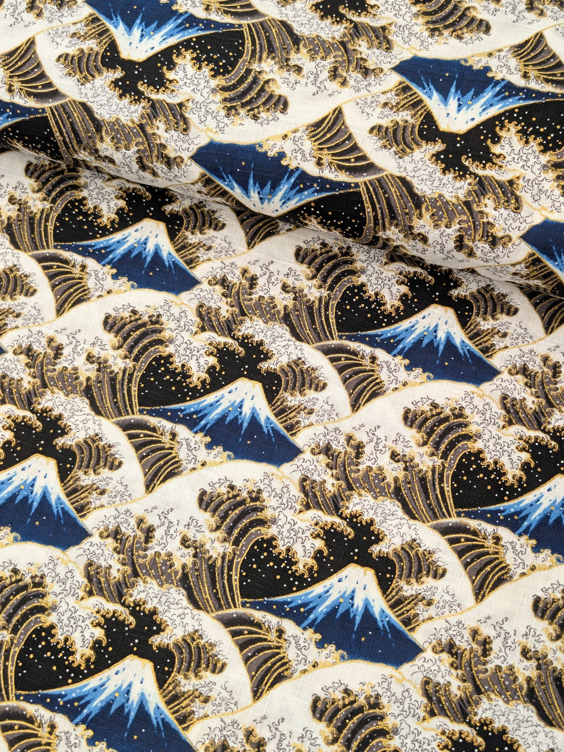 Cosmo - Golden Ocean Mountain Cotton Dobby Fabric - Navy & Black