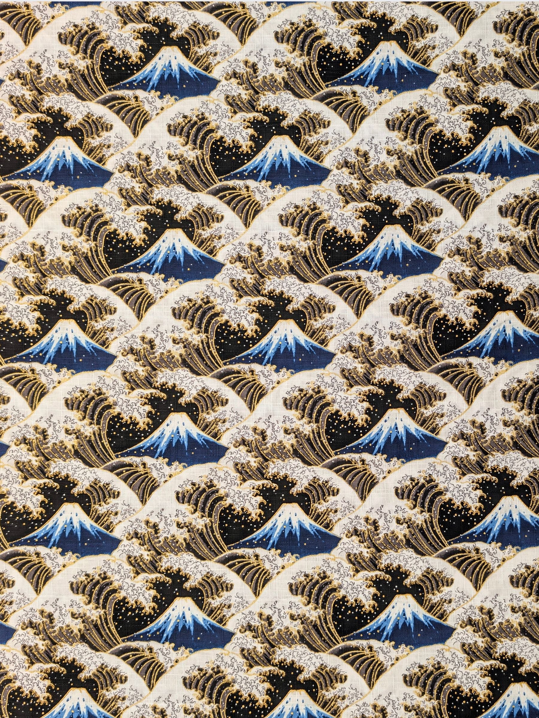 Cosmo - Golden Ocean Mountain Cotton Dobby Fabric - Navy & Black