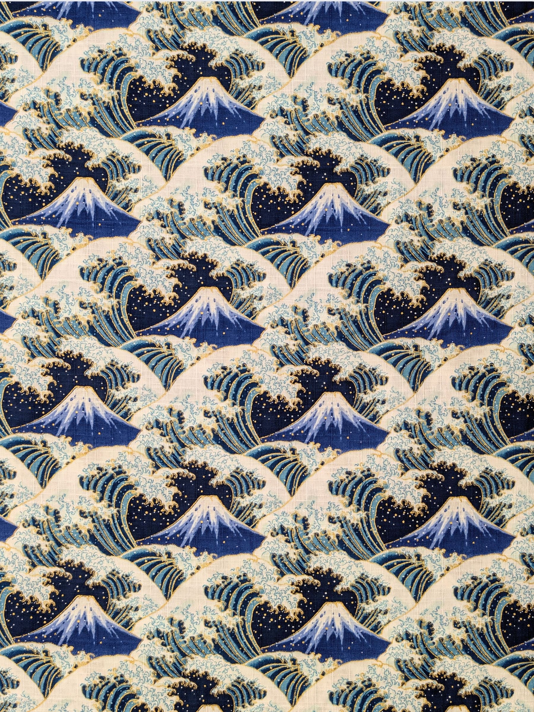 Cosmo - Golden Ocean Mountain Cotton Dobby Fabric - Navy Blue