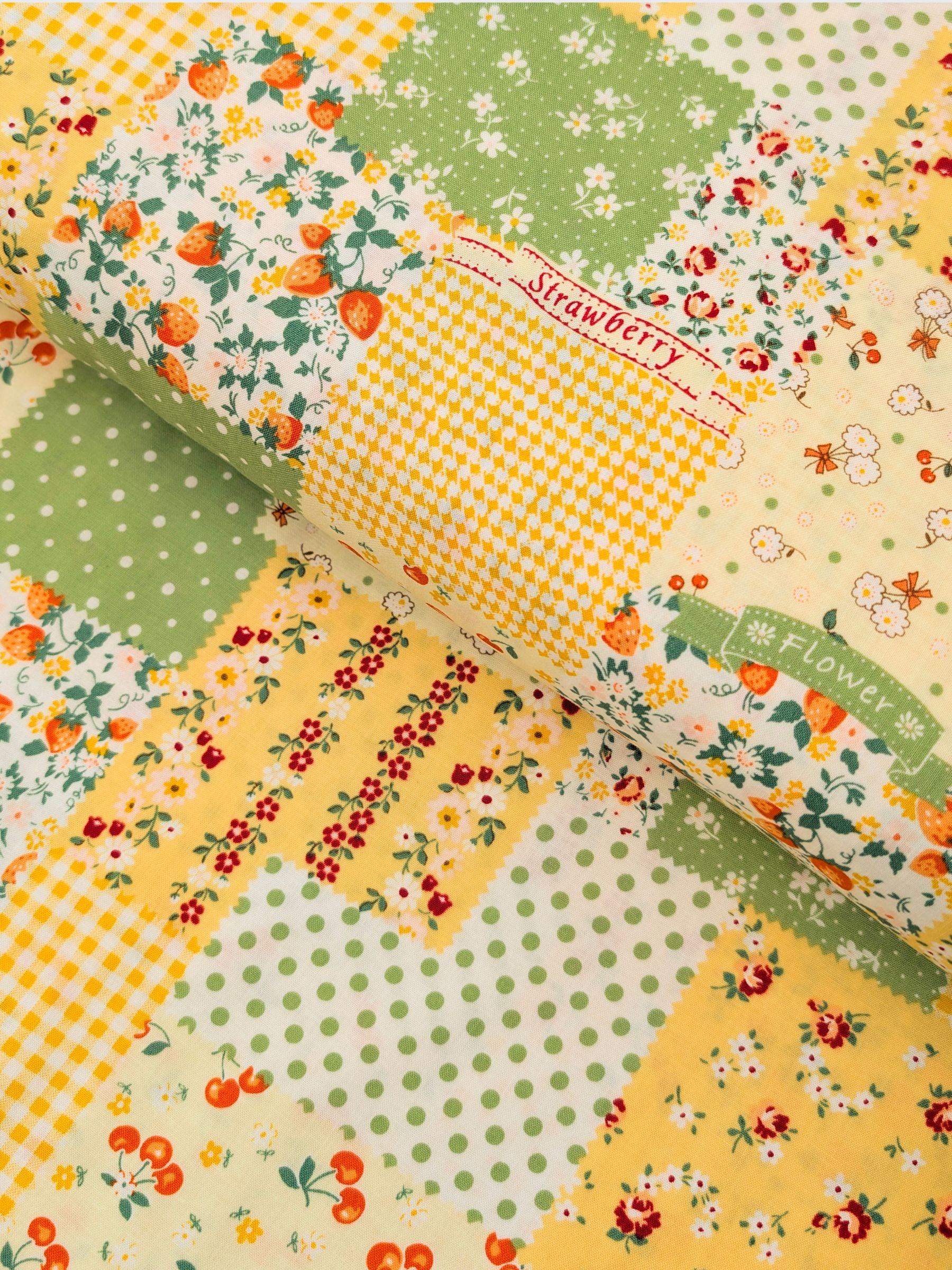 Yuwa - Spring Berry Patchwork Cotton Sheeting Fabric - Yellow