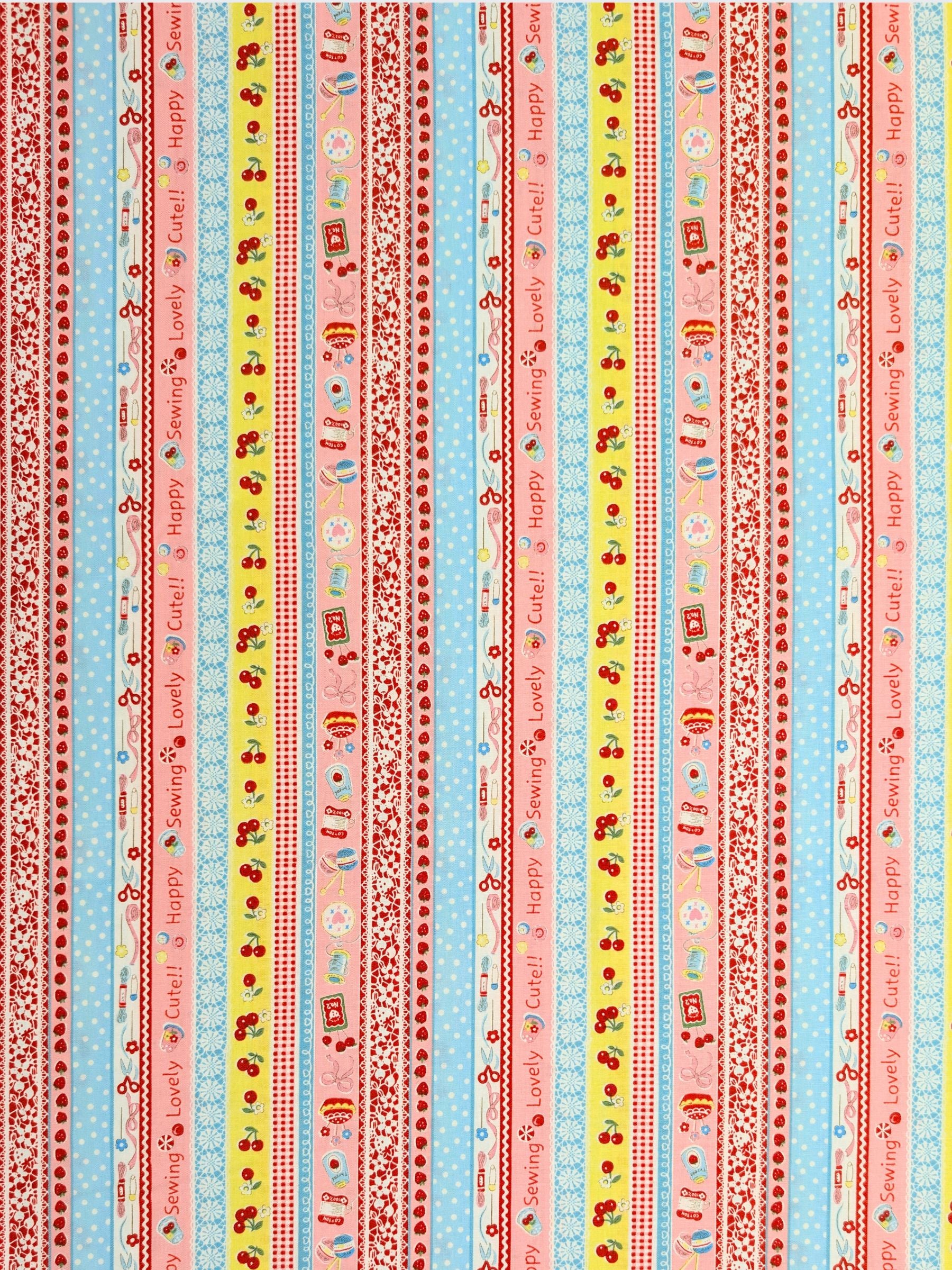 Yuwa - Cute Crafting Stripes Cotton Sheeting Fabric - Pink & Blue