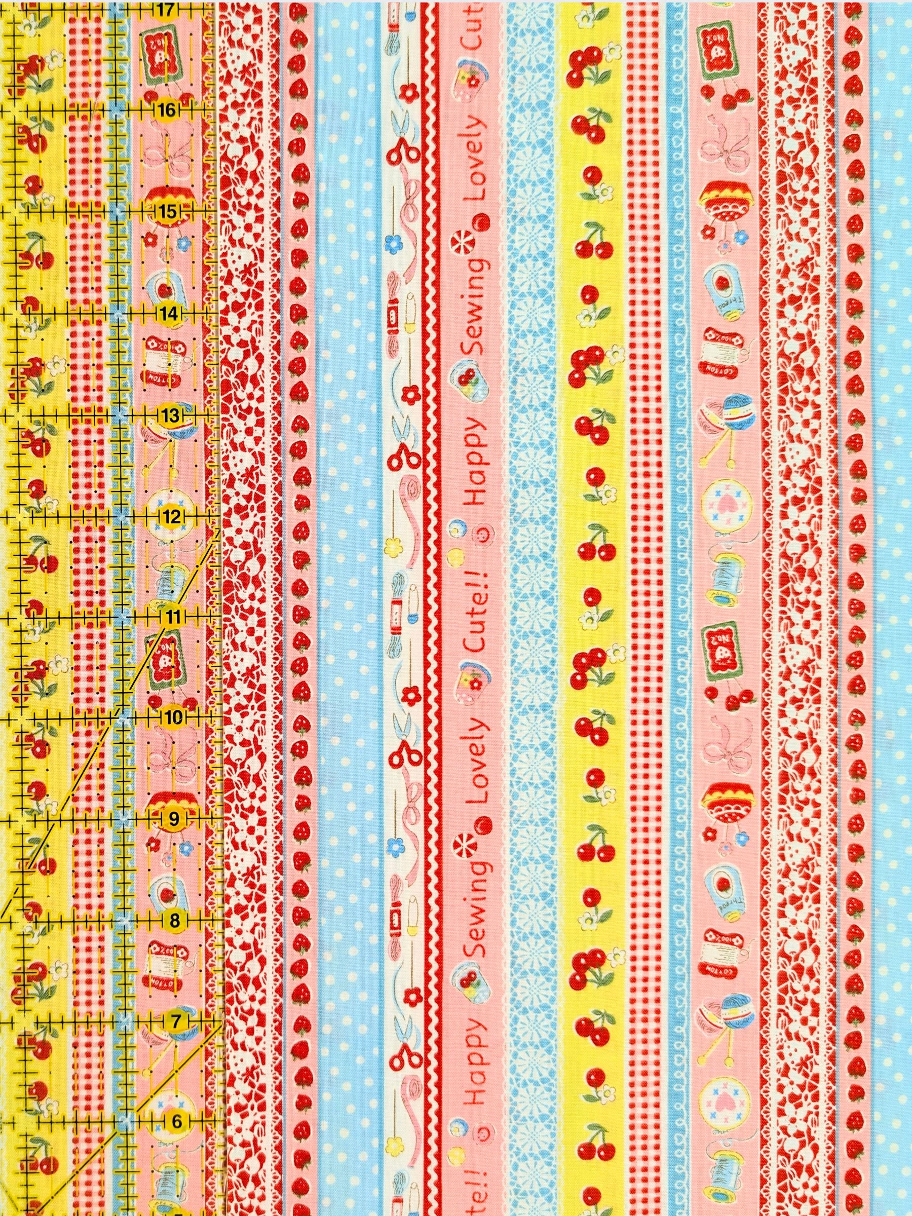Yuwa - Cute Crafting Stripes Cotton Sheeting Fabric - Pink & Blue