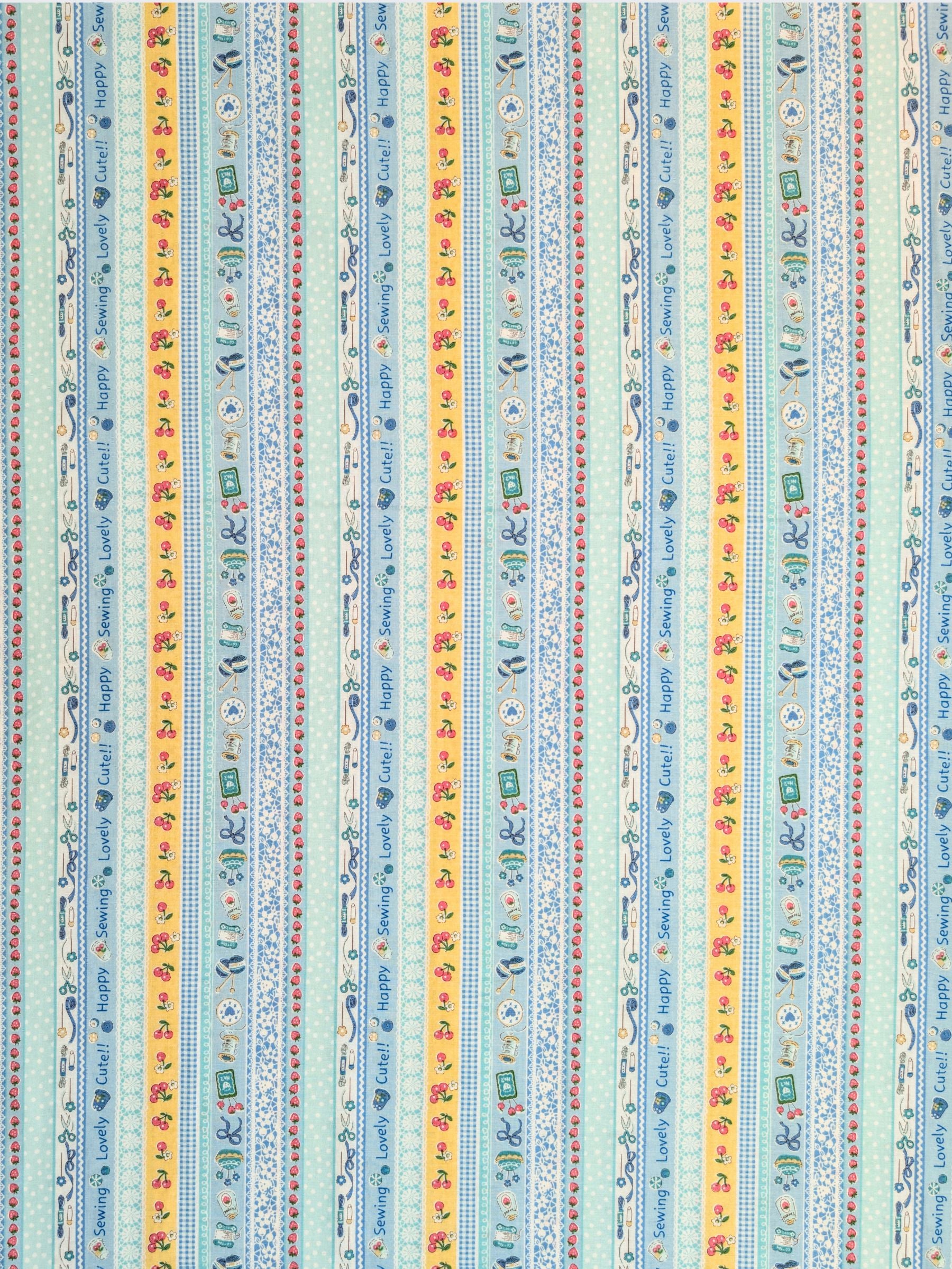 Yuwa - Cute Crafting Stripes Cotton Sheeting Fabric - Blue