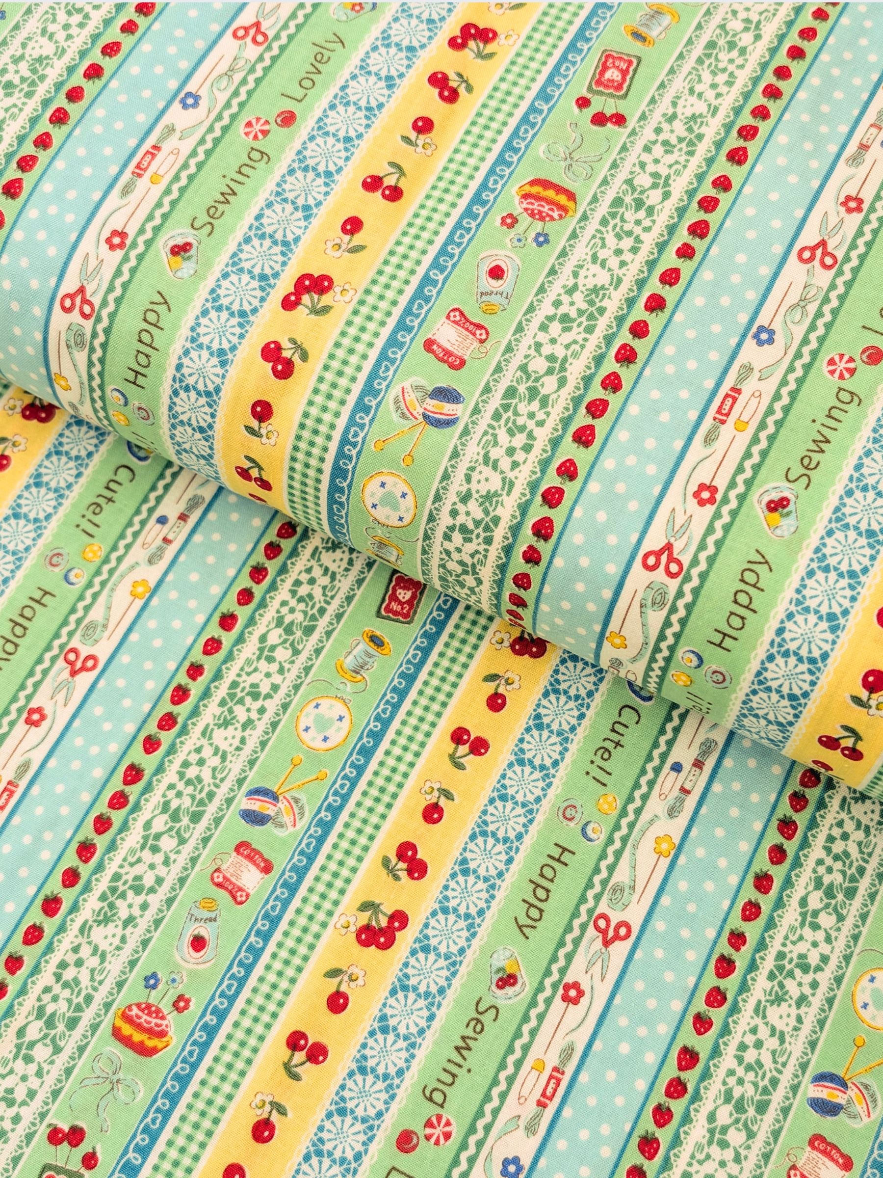 Yuwa - Cute Crafting Stripes Cotton Sheeting Fabric - Green