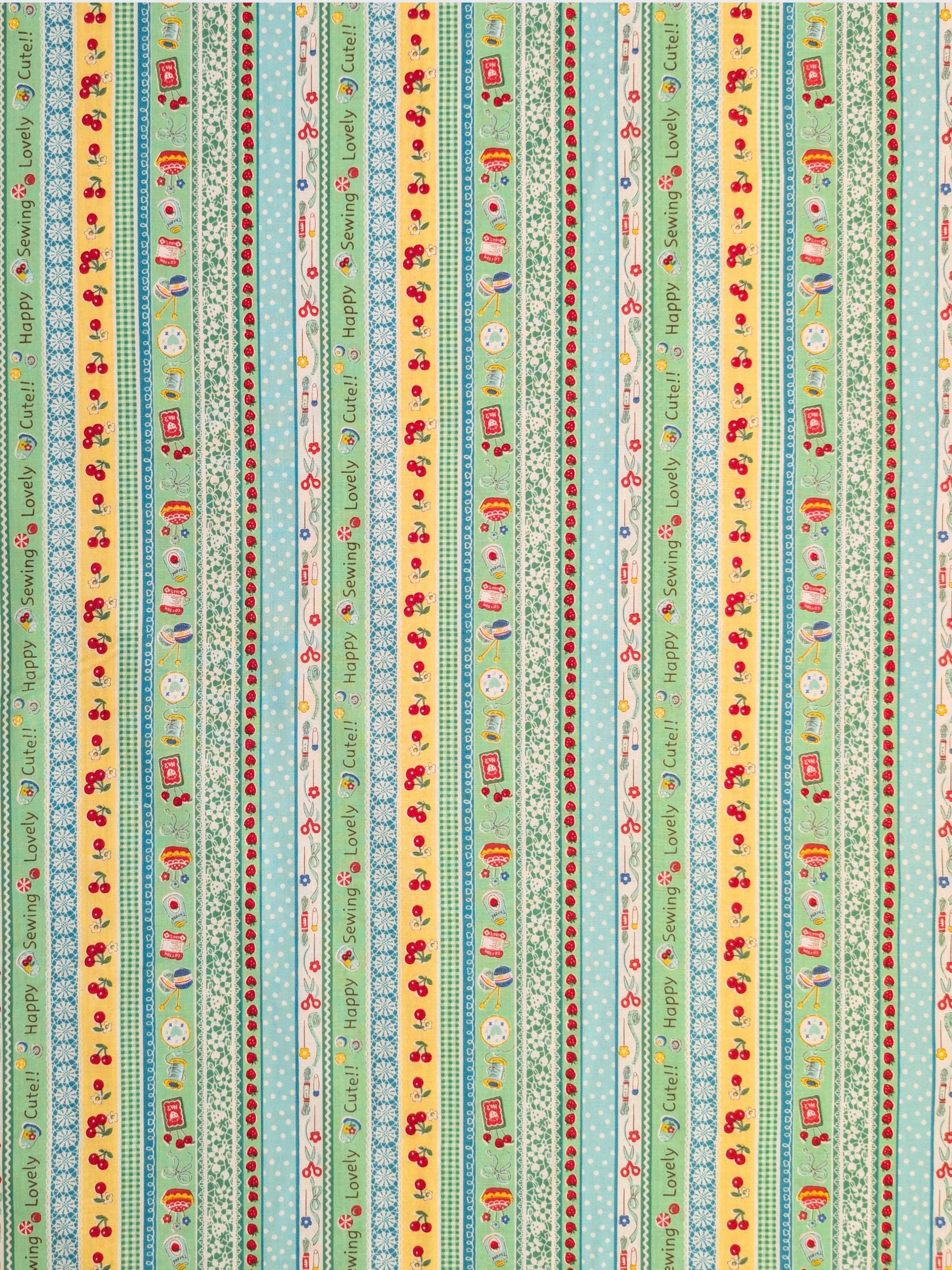 Yuwa - Cute Crafting Stripes Cotton Sheeting Fabric - Green