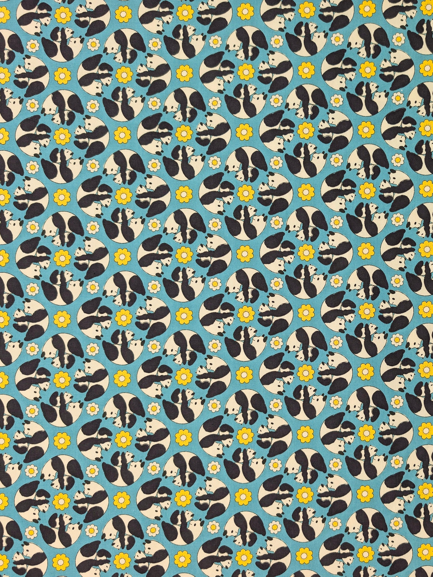 Yuwa - Kaleidoscope Pandas Oxford Cotton Fabric - Teal