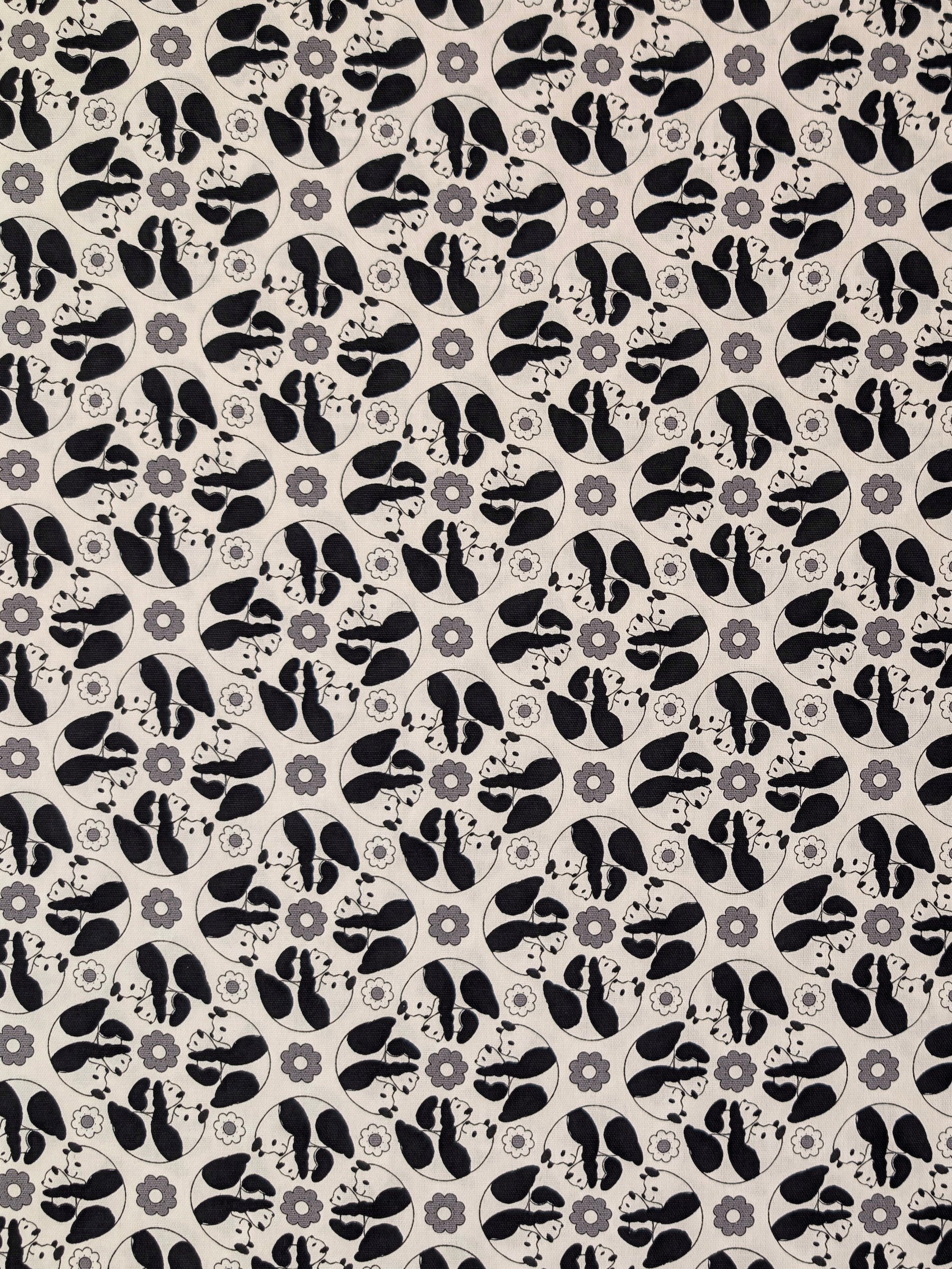 Yuwa - Kaleidoscope Pandas Oxford Cotton Fabric - White
