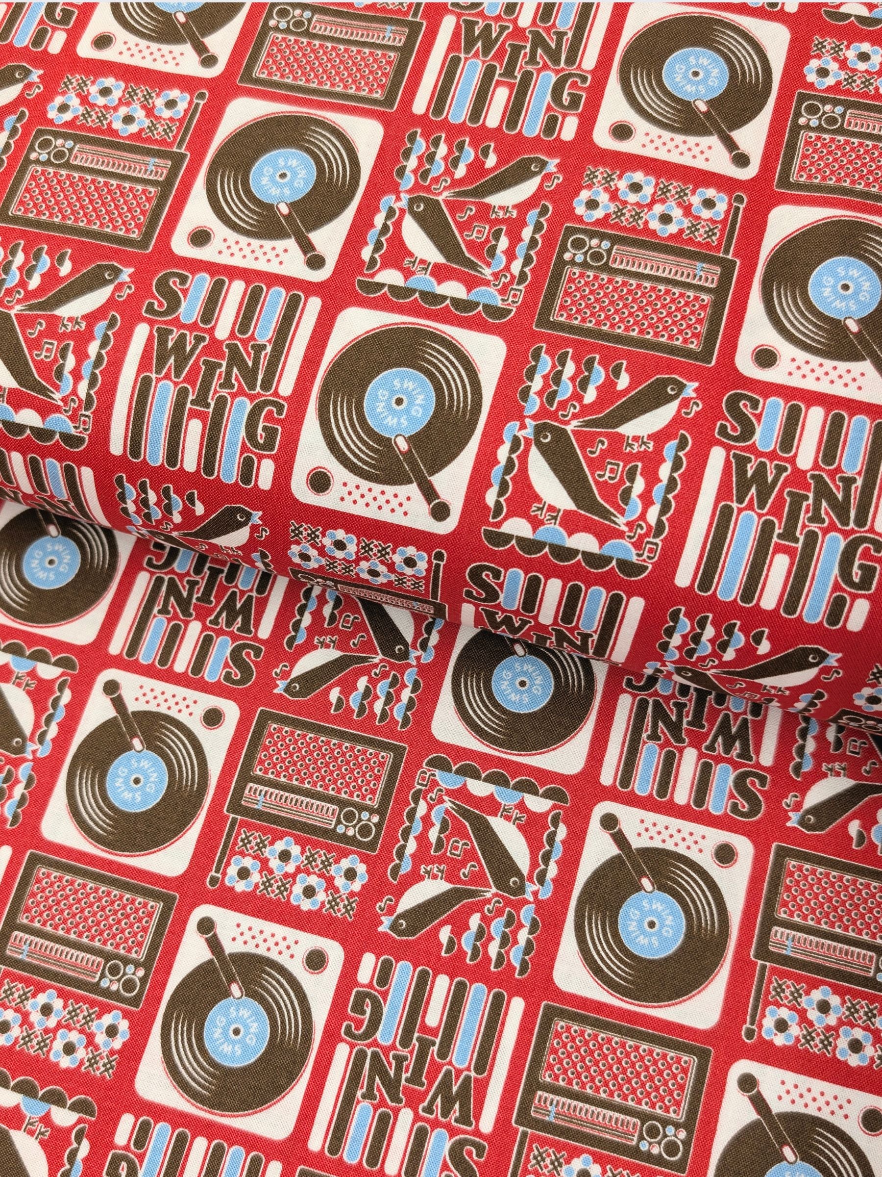 Yuwa - Swing Music Cotton Sheeting Fabric - Red