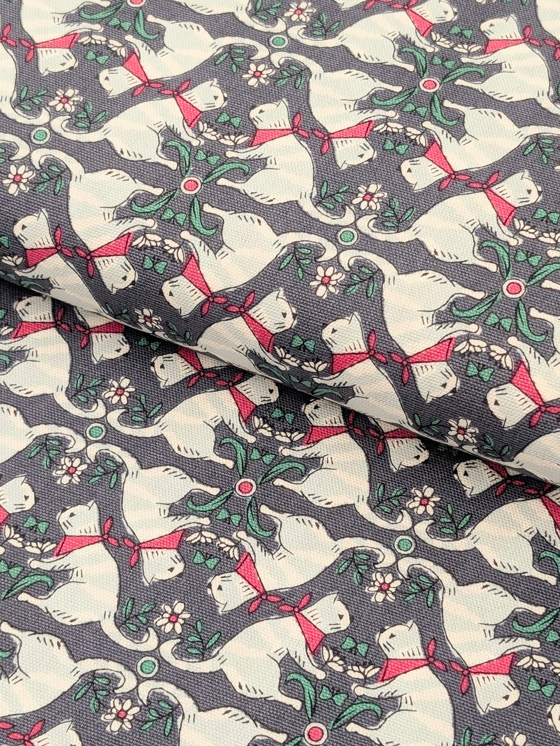 Yuwa - Kaleidoscope Cats Oxford Cotton Fabric - Gray