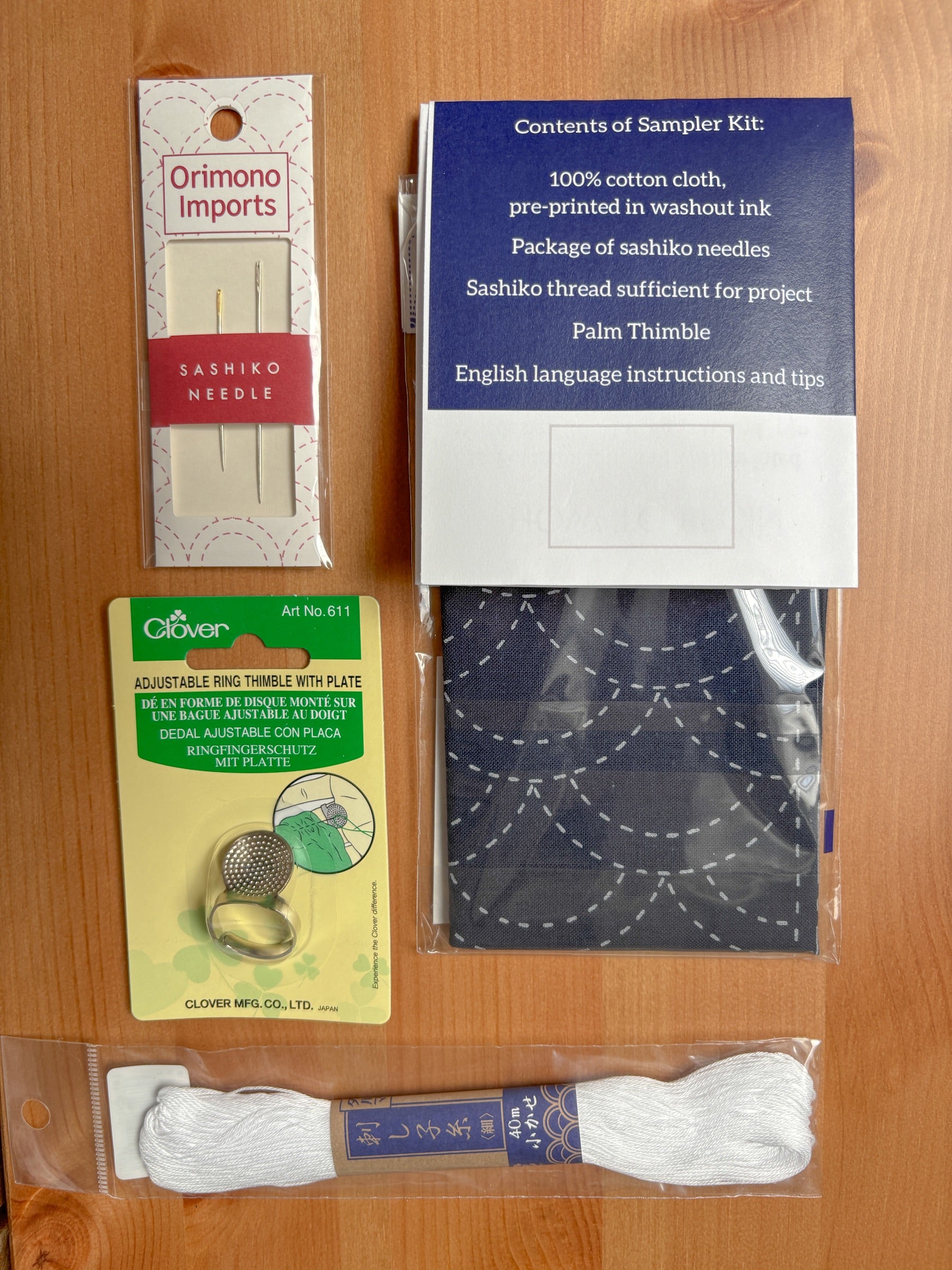 KimonoMomo - Moon Rabbit Cotton Sashiko Fukin Sampler Kit - Navy